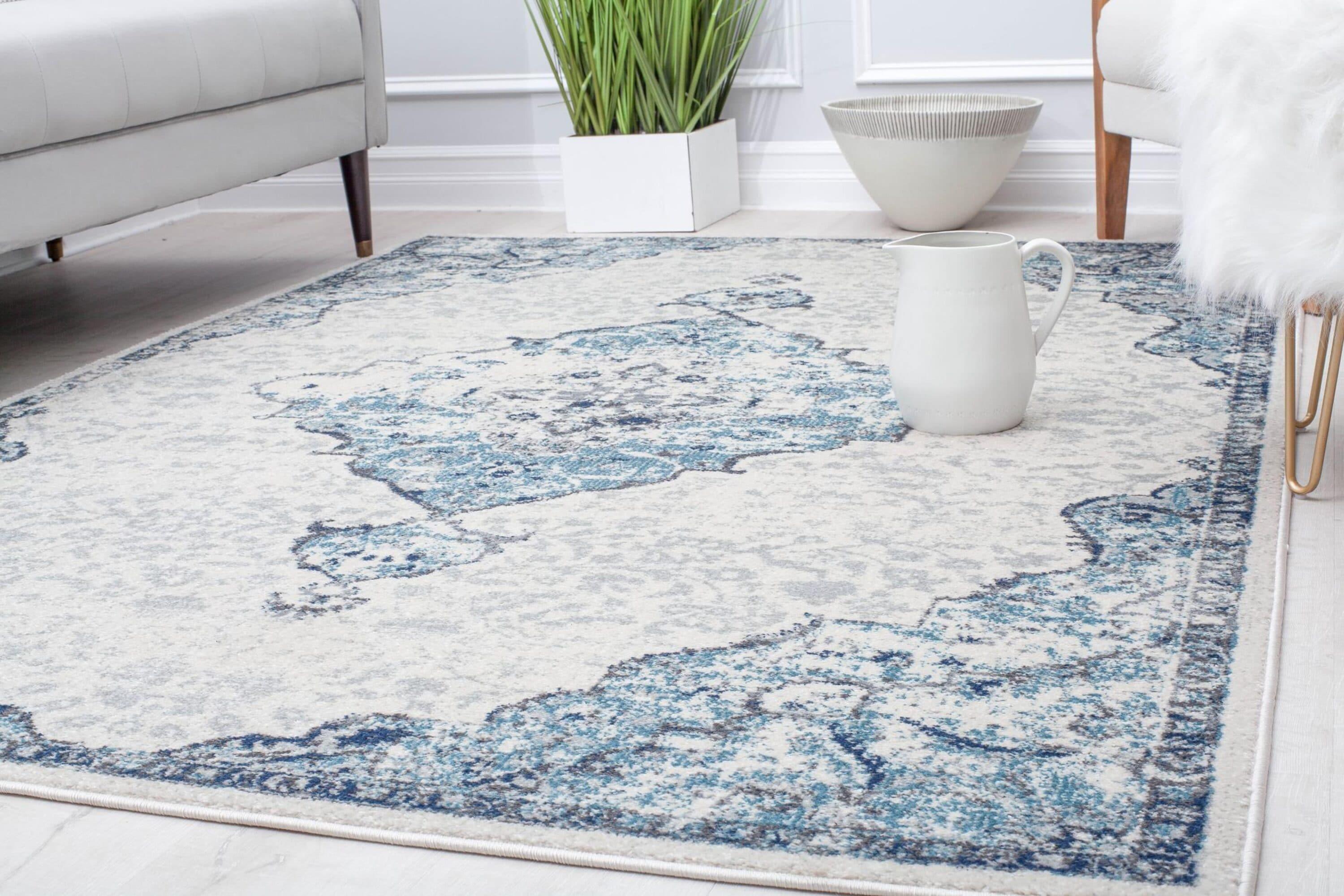 Rugs America Harper HY50G Bluebonnet Transitional Vintage Area Rug for Dining Room Rug Neutral Rug Living Room Rug Kitchen, 2'6"x4'