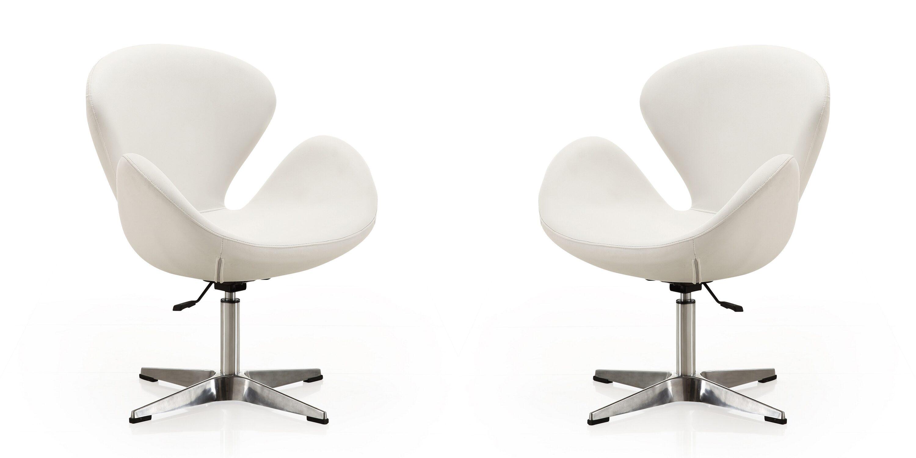Set of 2 Raspberry Faux Leather Adjustable Swivel Chairs White - Manhattan Comfort
