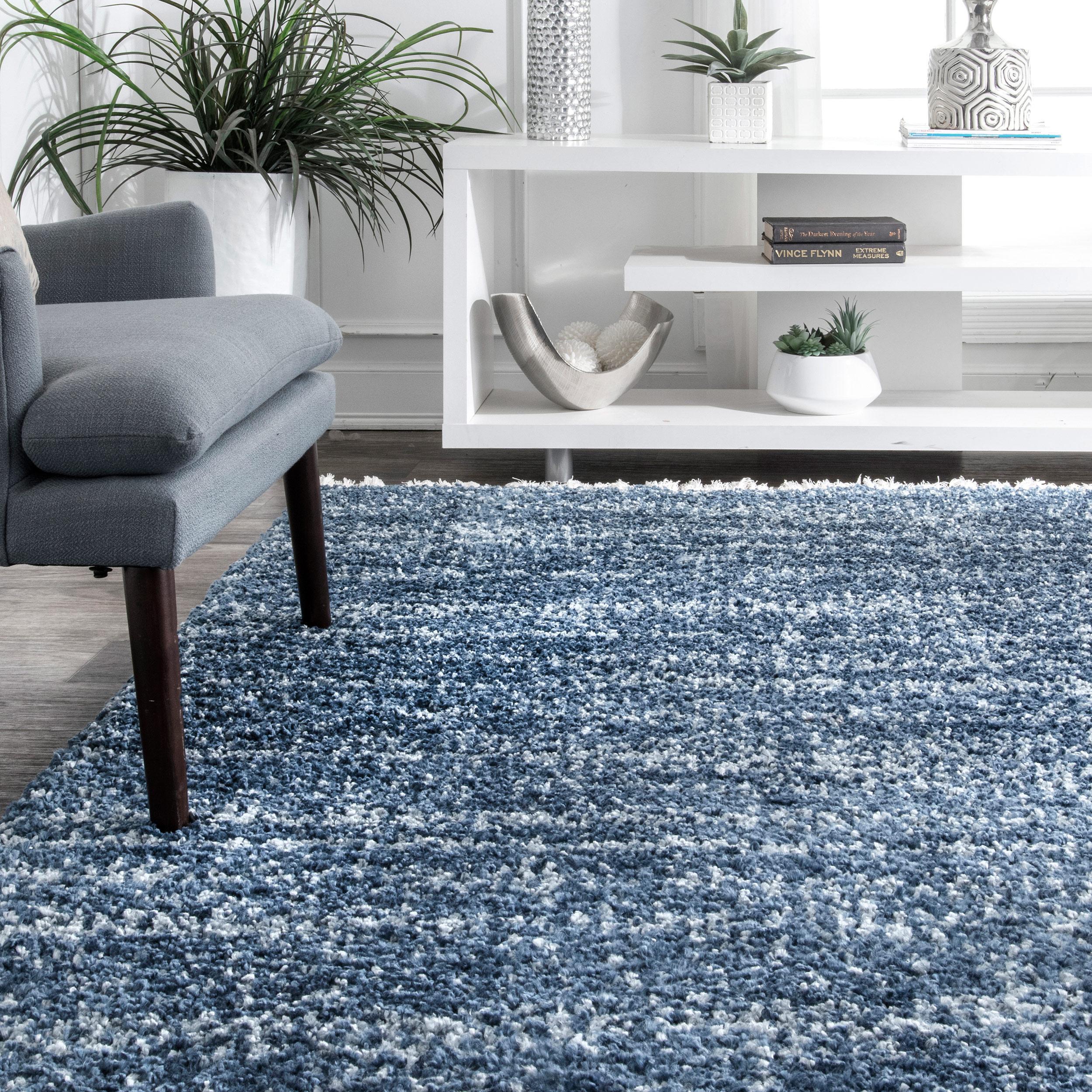Nuloom Brooke Solid 2x8 Runner Shag Indoor Area Rug for Living Room Bedroom Dining Room Nursery Entryway Hallway, Blue/Ivory