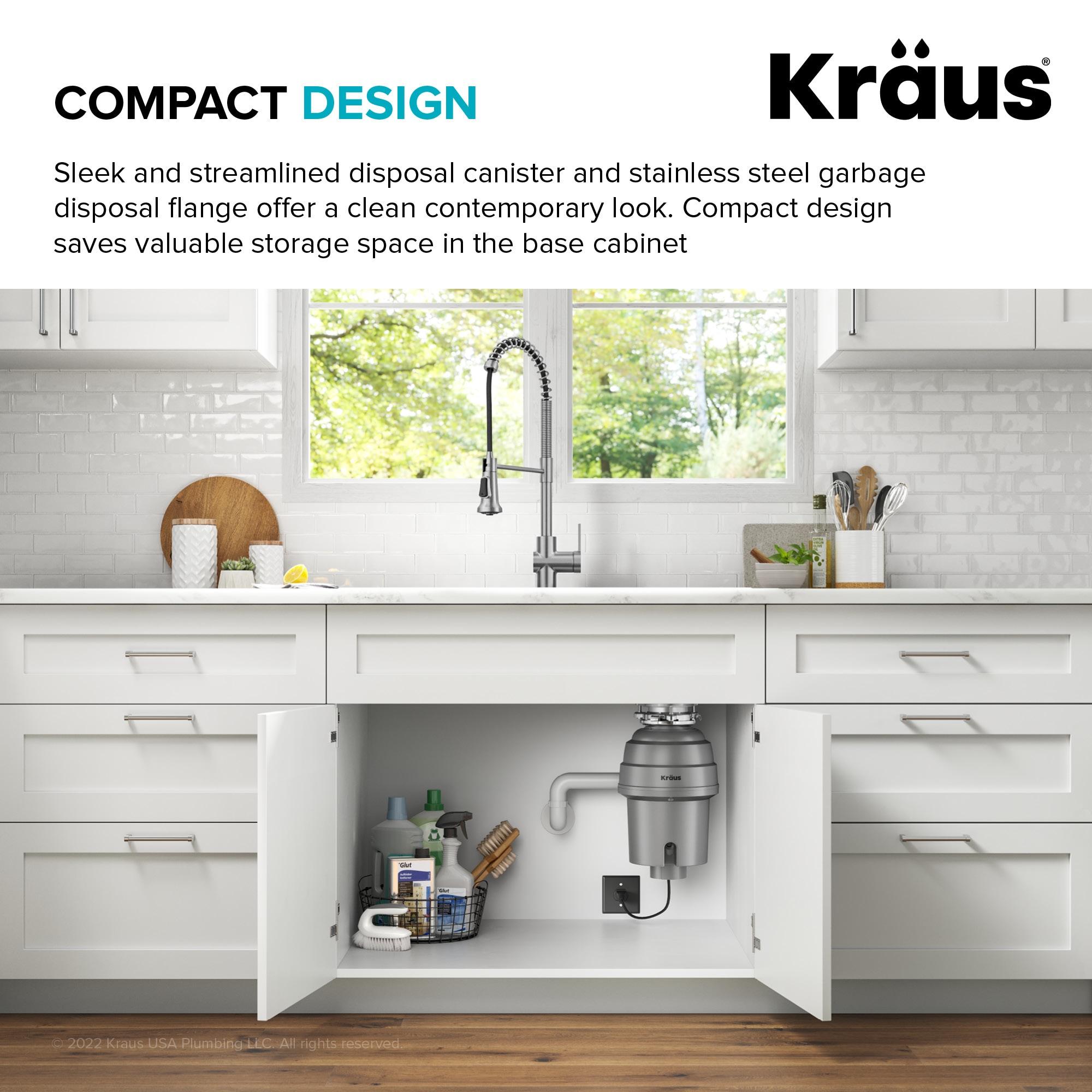 KRAUS Wasteguard High-Speed 3/4 HP Continuous Feed Ultra-Quiet Motor Garbage Disposal With Power Cord And Flange Included And Universal Mount, KWD210-75MGR