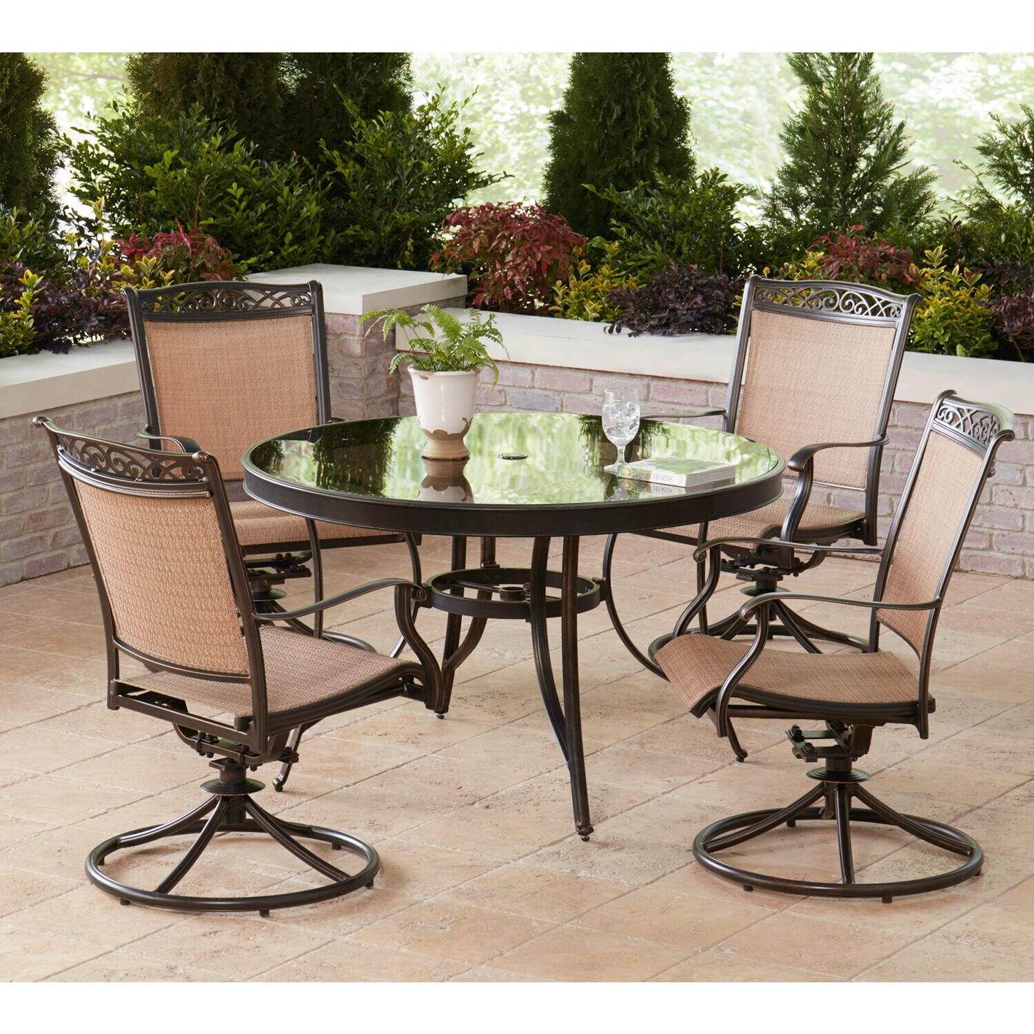 Hanover Fontana 5-Piece Aluminum Outdoor Dining Set with a Glass-Top Dining Table, Seats 4