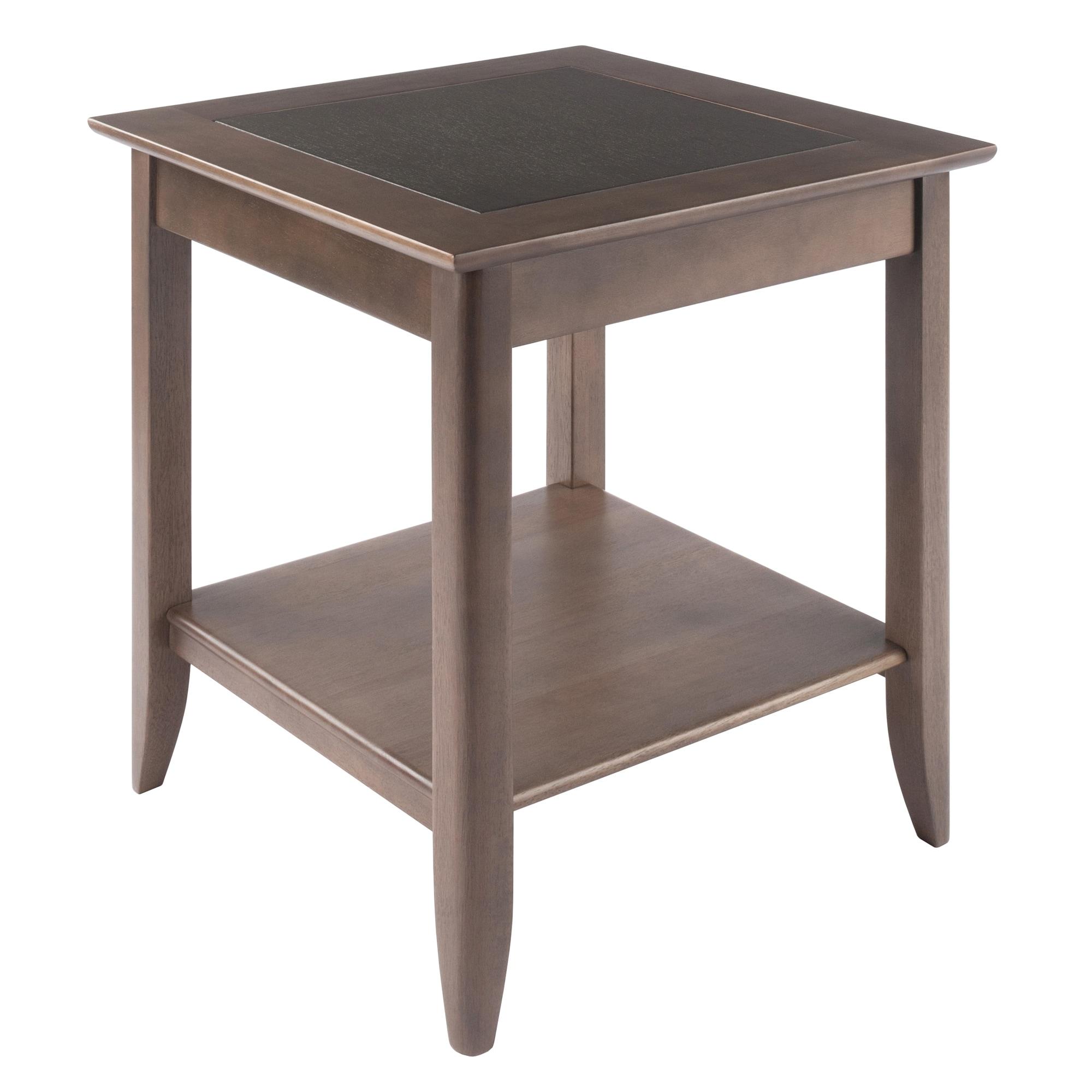 Santino End Table Oyster Gray - Winsome: Contemporary Accent Table with Lower Shelf, Wood Inlay