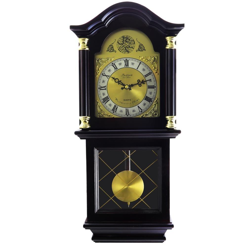Bedford Clock Collection 26" Antique Mahogany Cherry Oak Chiming Wall Clock with Roman Numerals