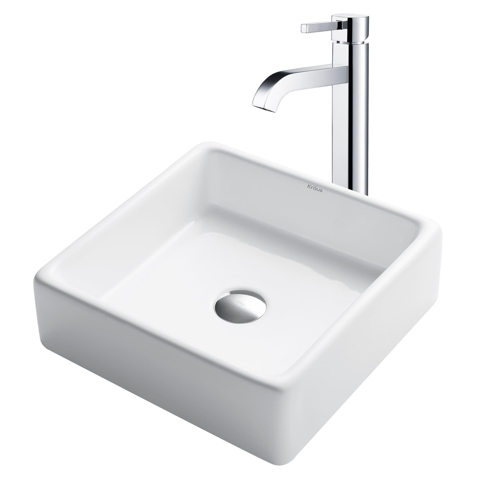 Ceramic Square Vessel Bathroom Sink with Faucet