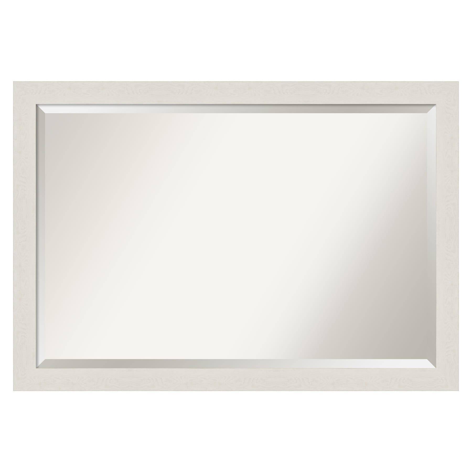 39" x 27" Rustic Plank White Framed Bathroom Vanity Wall Mirror - Amanti Art: Wall Mounted, Includes Hardware
