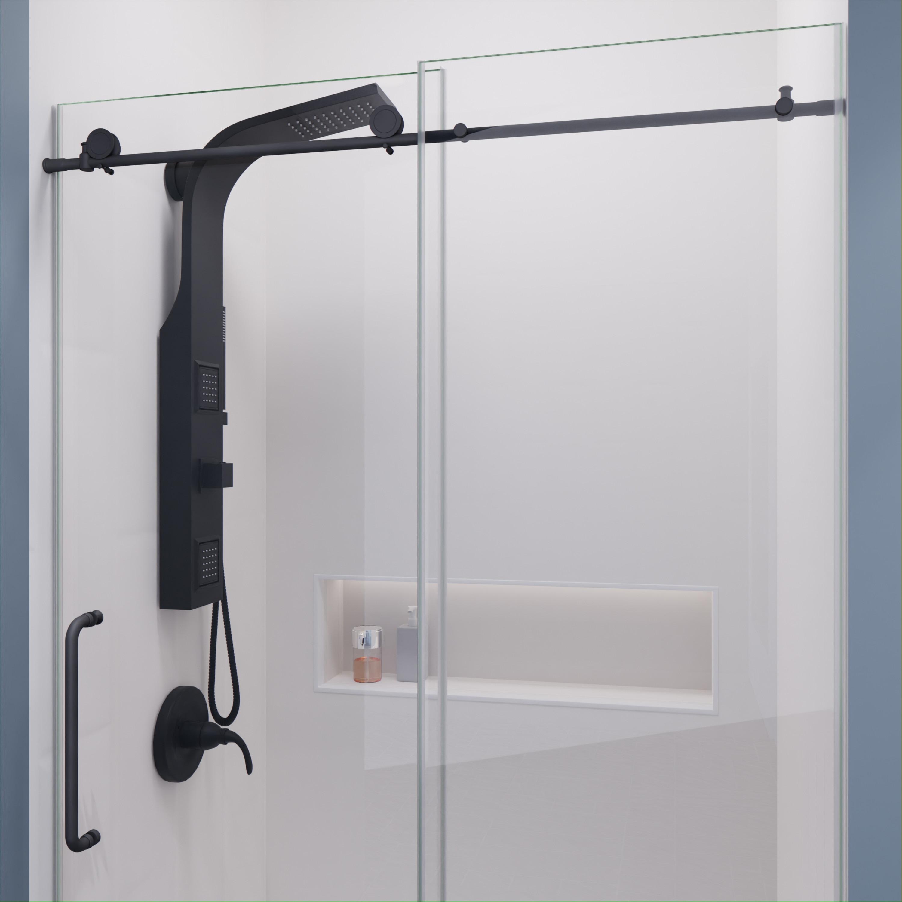 Madam Series 48 In. By 76 In. Frameless Sliding Shower Door In Gunmetal With Clear Tempered Glass And Tsunami Guard