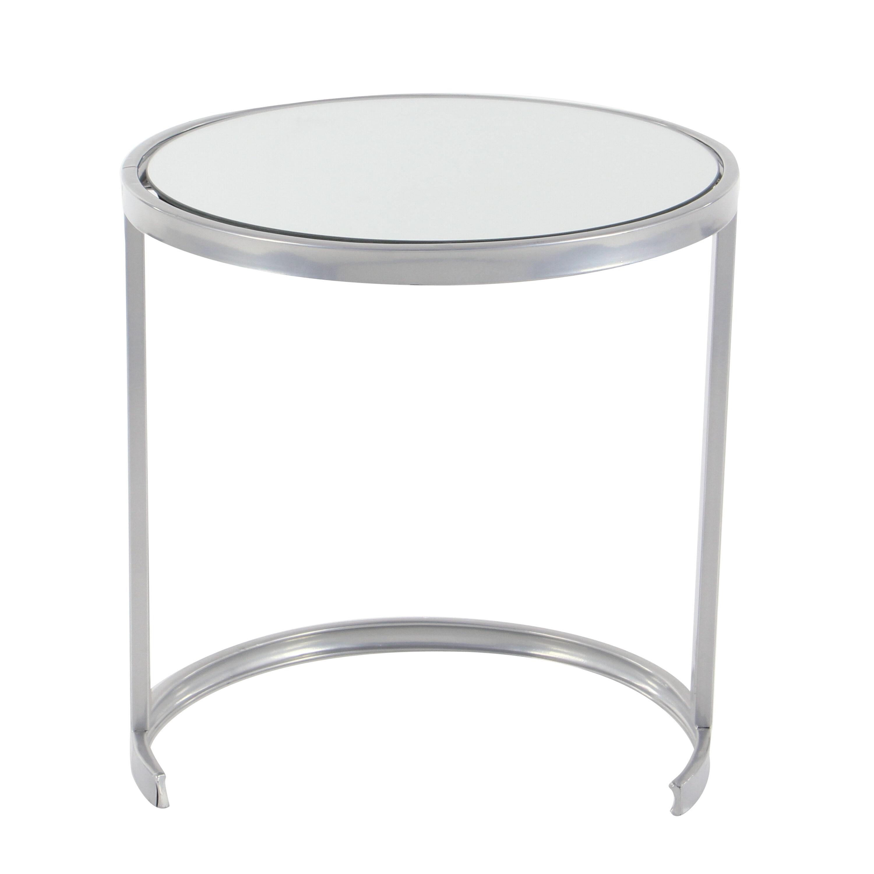 Oakengates Metal Round Nesting Side End Accent Table with Mirrored Glass Top Set