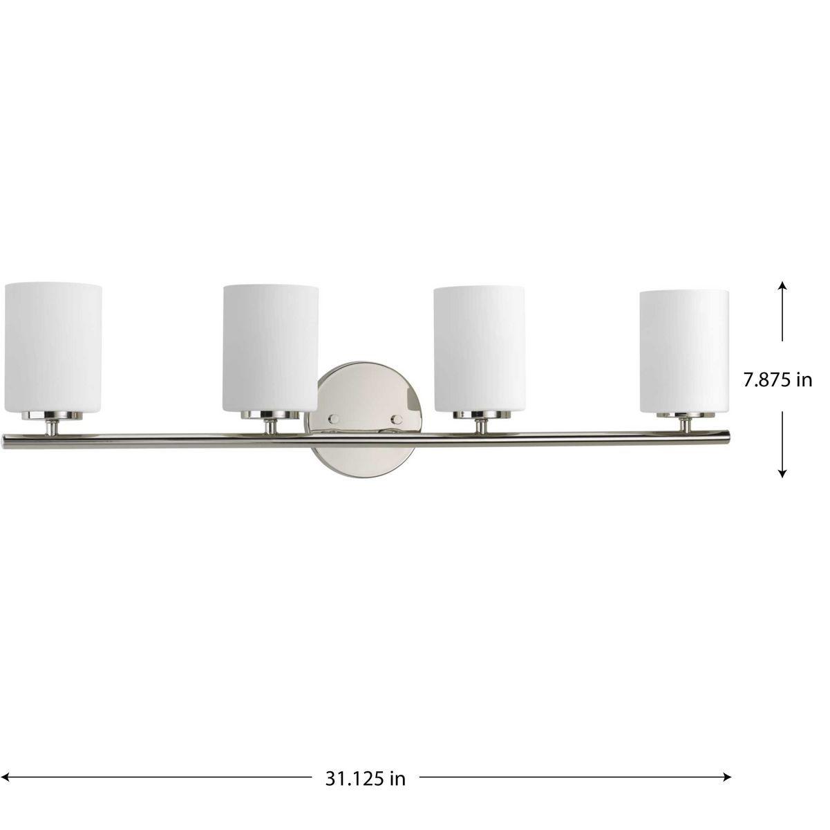 Progress Lighting Replay 4-Light Bath Vanity, Polished Nickel, Porcelain, Up/Down Mount, Brushed Nickel Finish, Shade Included