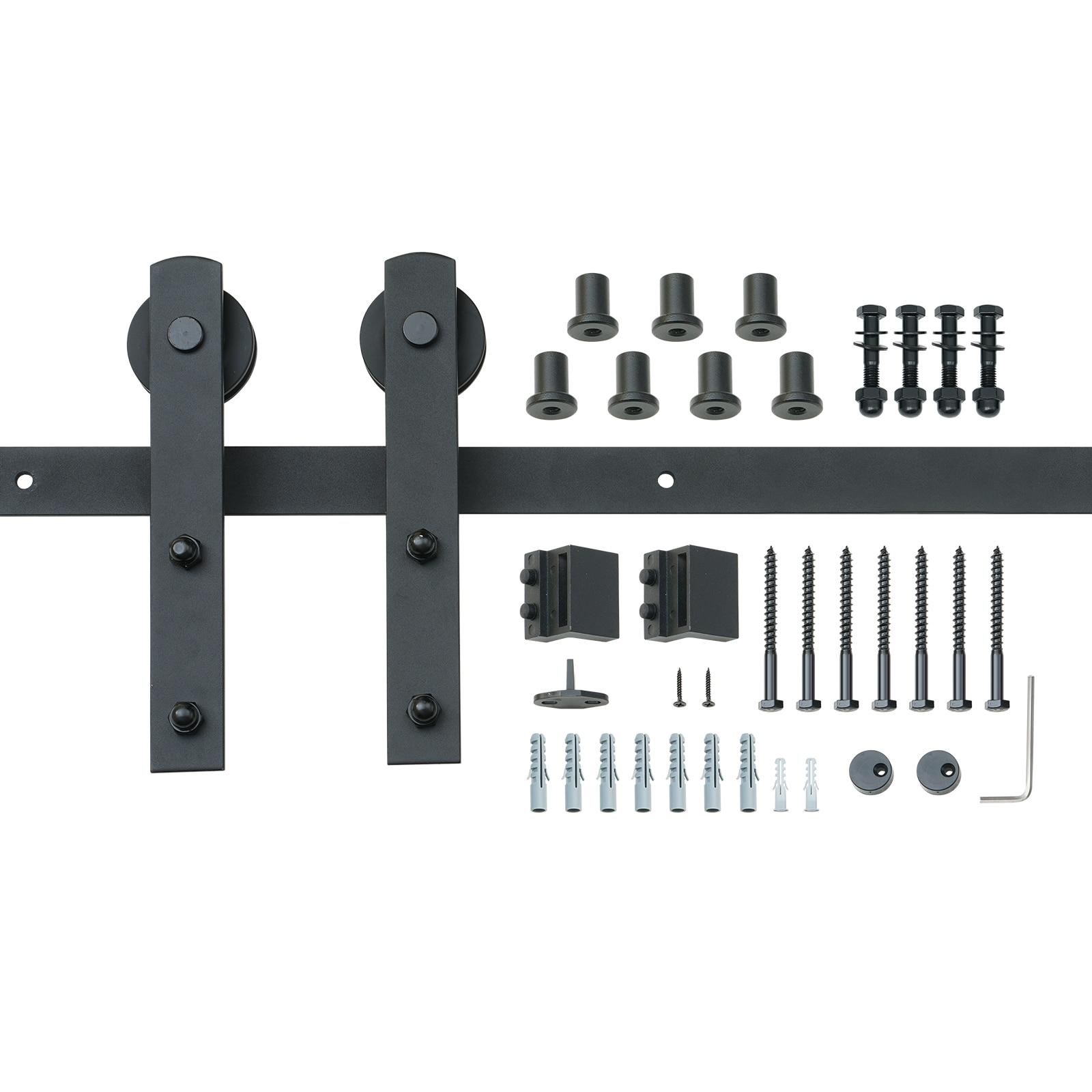 Black Steel Single Door Barn Door Hardware Kit Standard Single