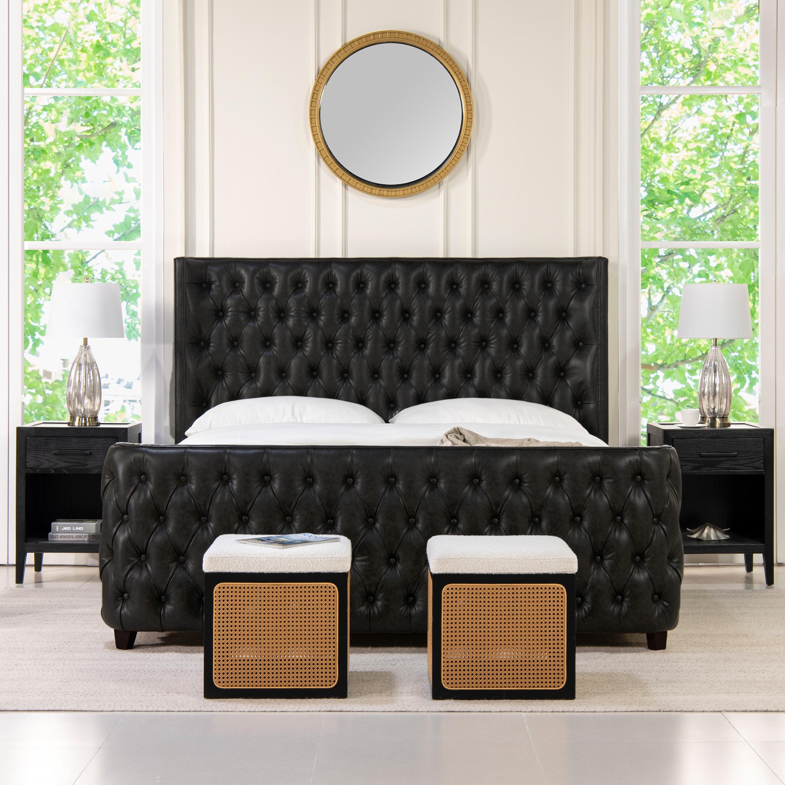 Brooklyn King-Size Luxe Wood Frame Upholstered Bed with Tufted Nailhead Trim