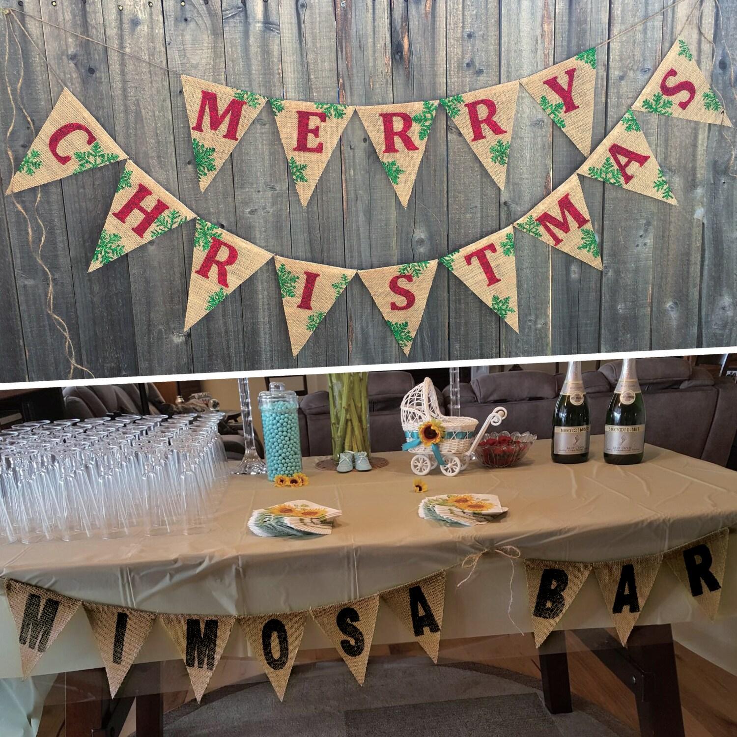 Novelty Place 13 Feet Burlap Pennant Banner - 15 Triangle Bunting Flags (5x7 Inches) - DIY Hand Painted Home Decorations for Holiday, Birthday, Wedding, Graduation and Party