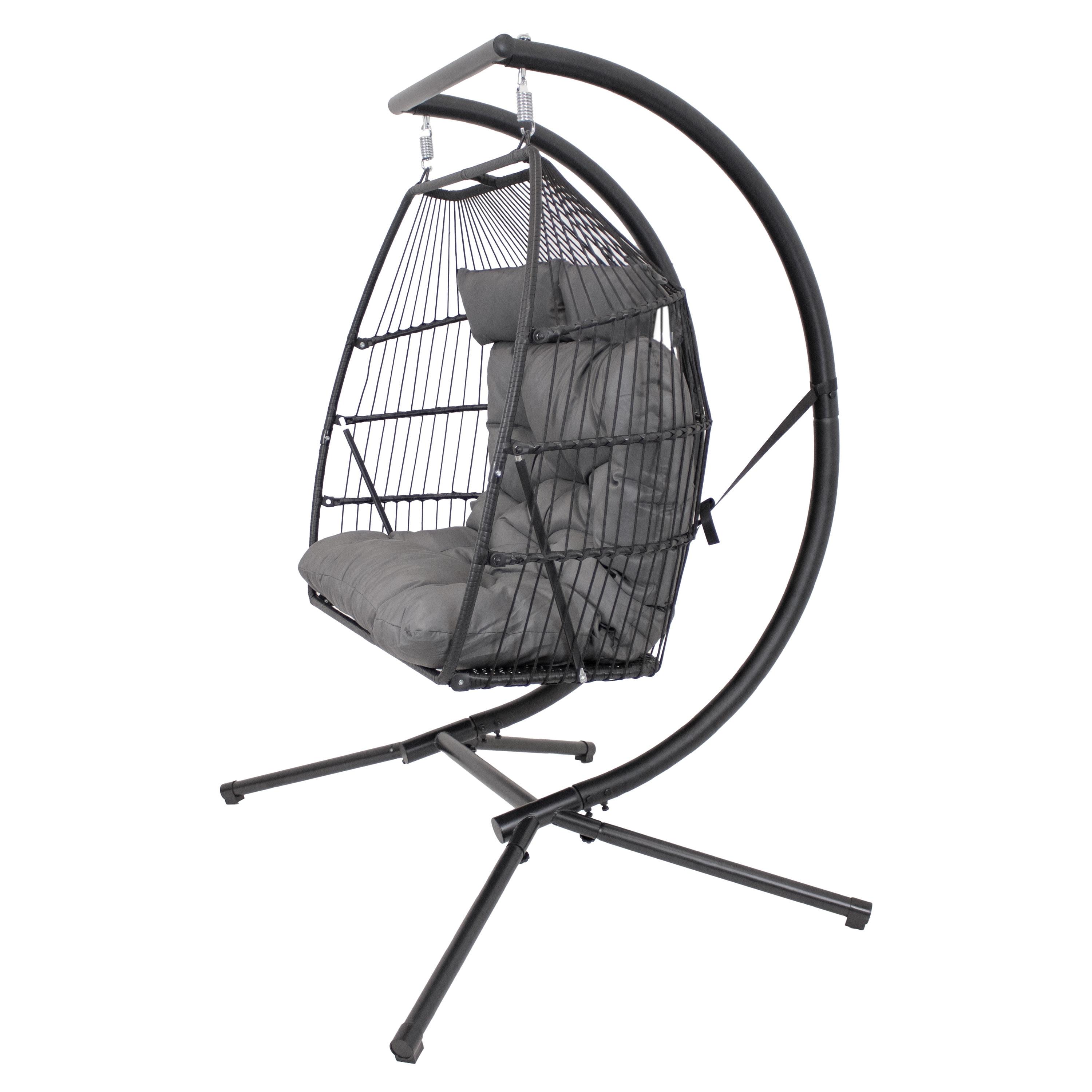 Sunnydaze Outdoor Andrei Double Egg Chair with Steel Stand and Polyester Cushion - Dark Gray - 74"