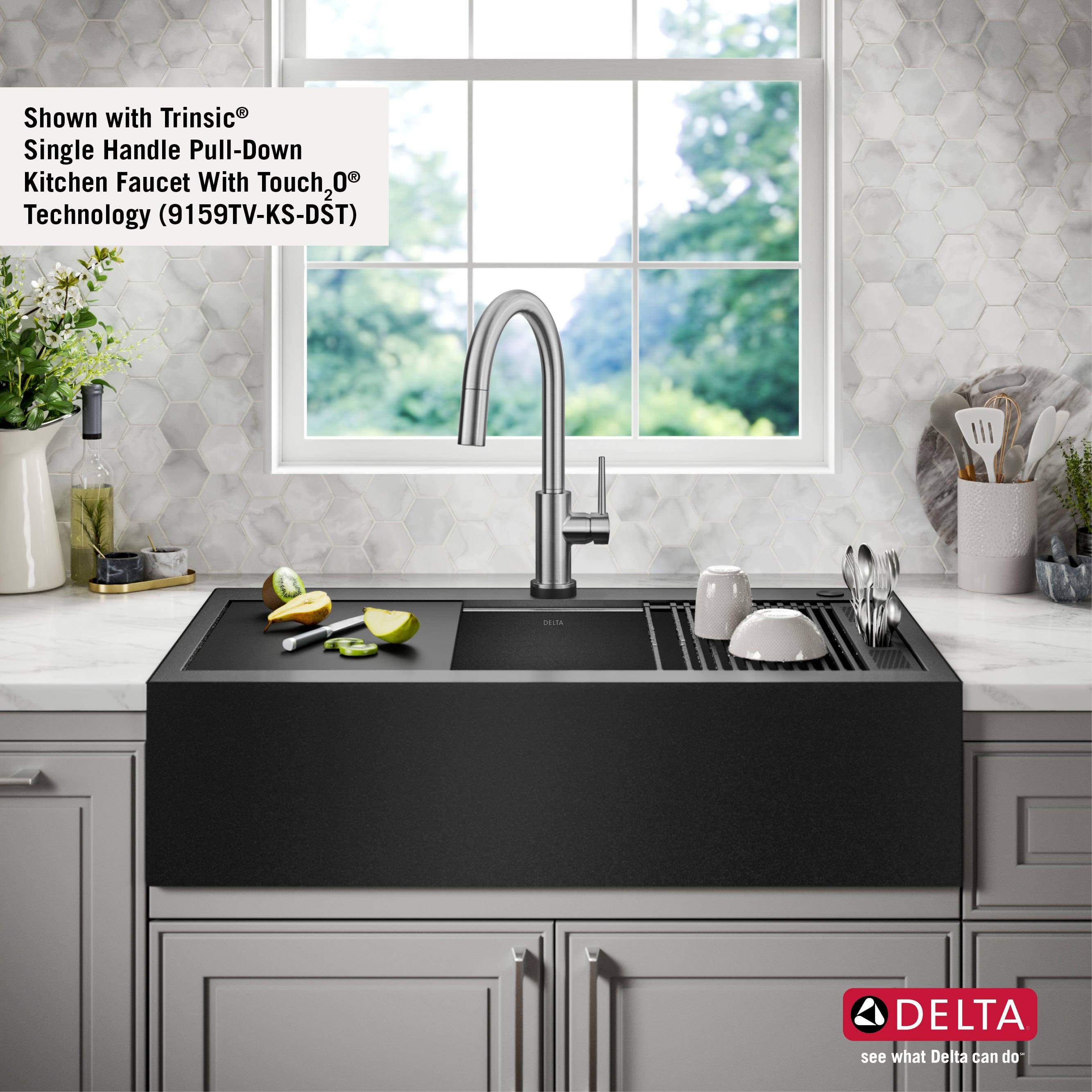 Delta Rivet™ Black Stainless Steel Retrofit Farmhouse Apron Front 16 Gauge Workstation Kitchen Sink Single Bowl