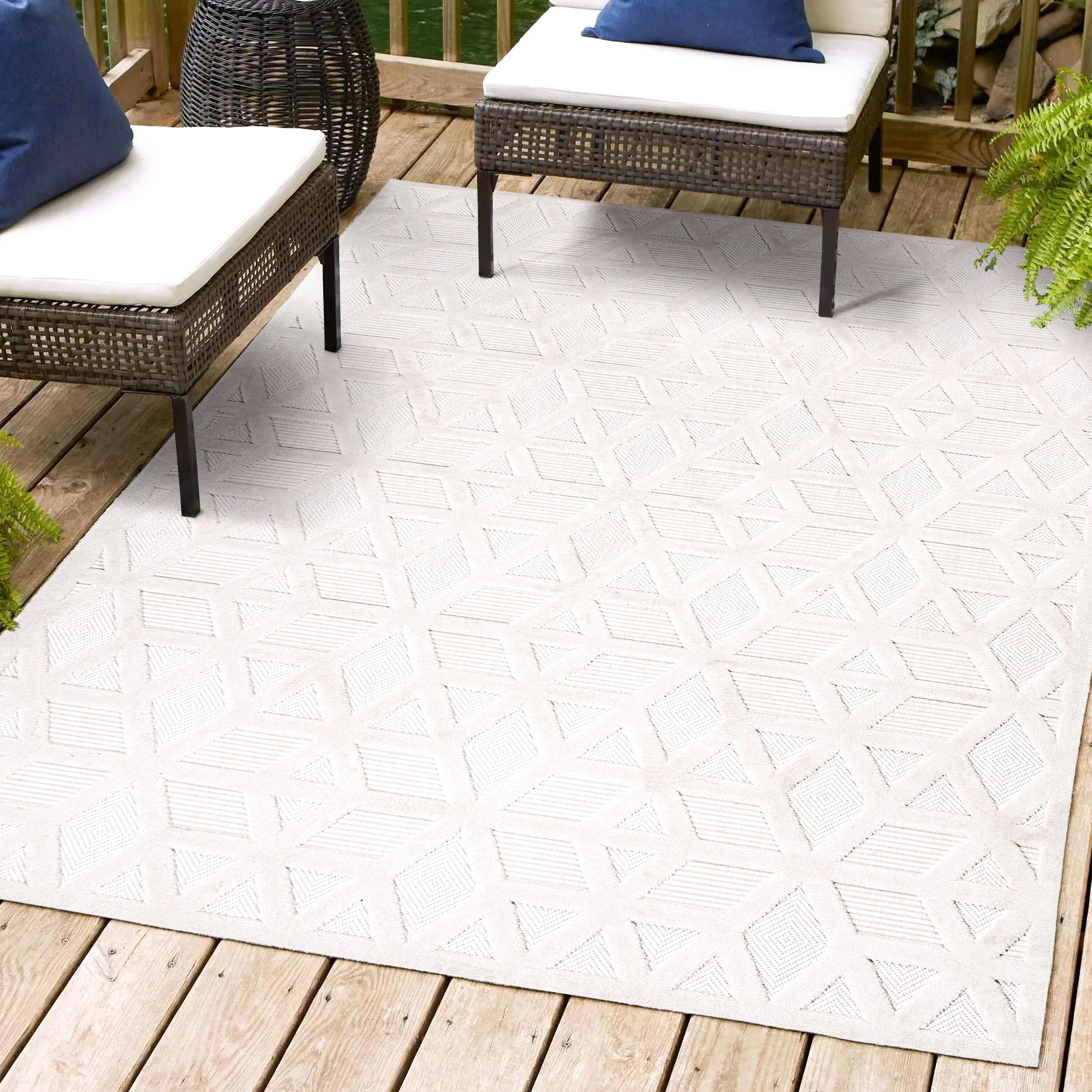 3'x5' Talaia Neutral Geometric Indoor/Outdoor Area Rug, Ivory - JONATHAN Y