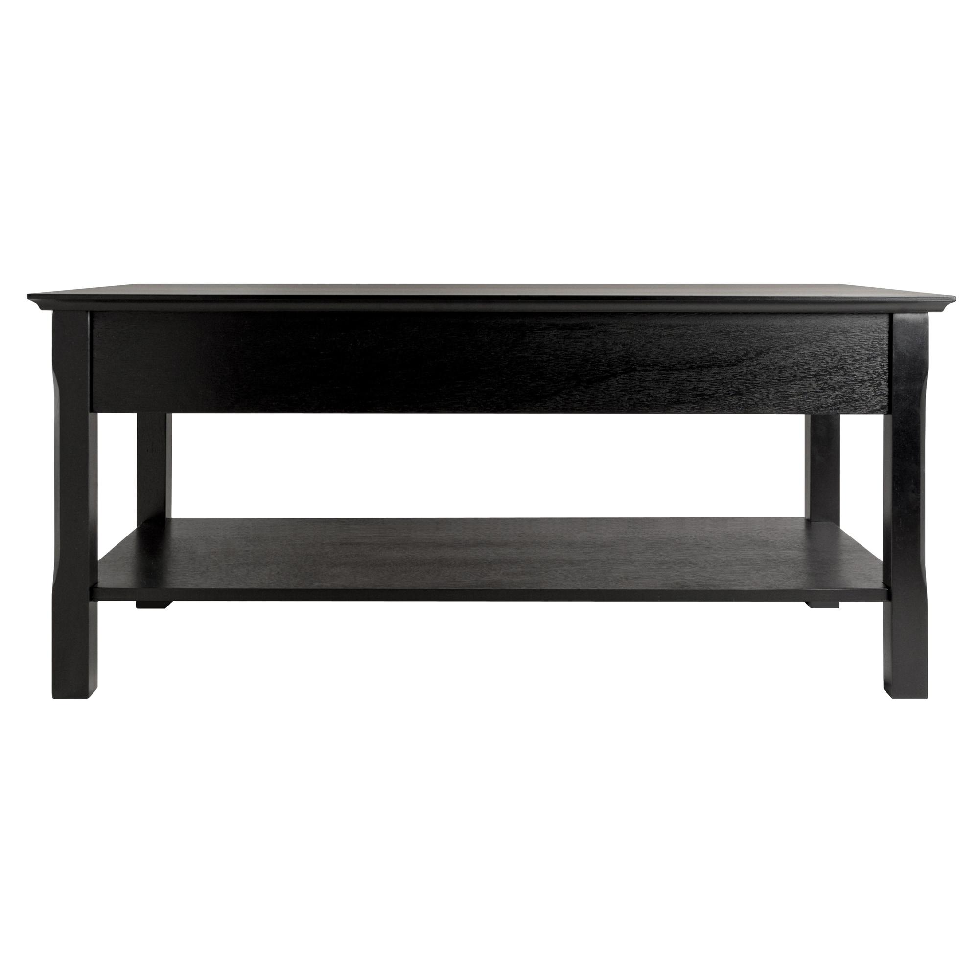 Timer Coffee Table, Drawers and Shelf - Black - Winsome: Solid Wood, Chrome Handle Accents