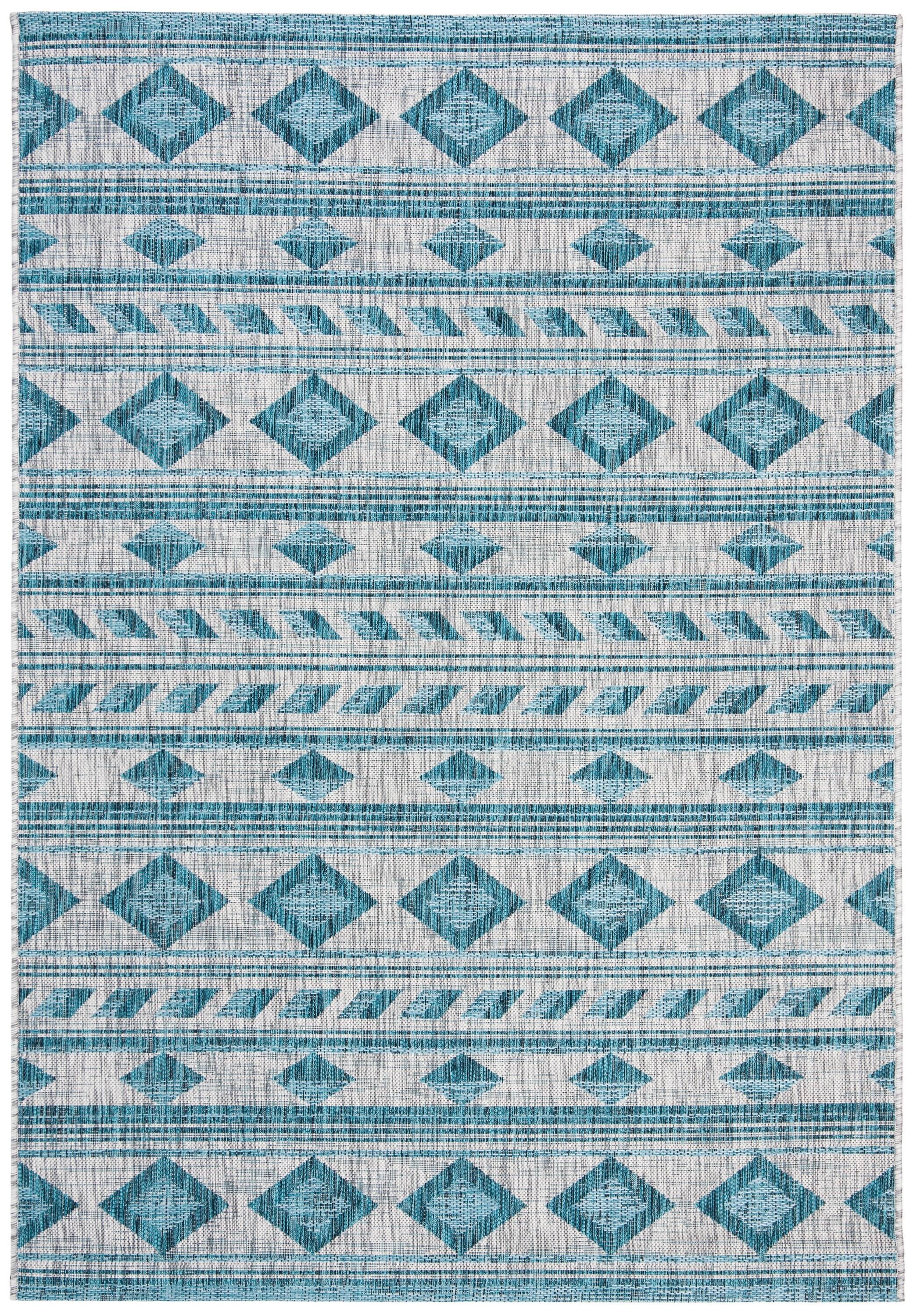 SAFAVIEH Courtyard Allycia Geometric Indoor/Outdoor Area Rug, Grey/Teal, 9' x 12'