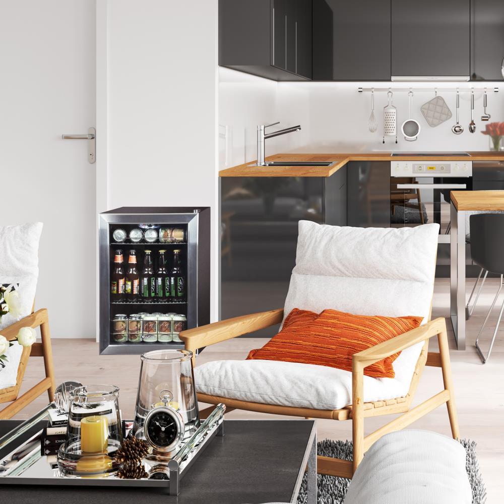 Newair 90 Can Freestanding Beverage Fridge in Stainless Steel, Compact with Adjustable Shelves