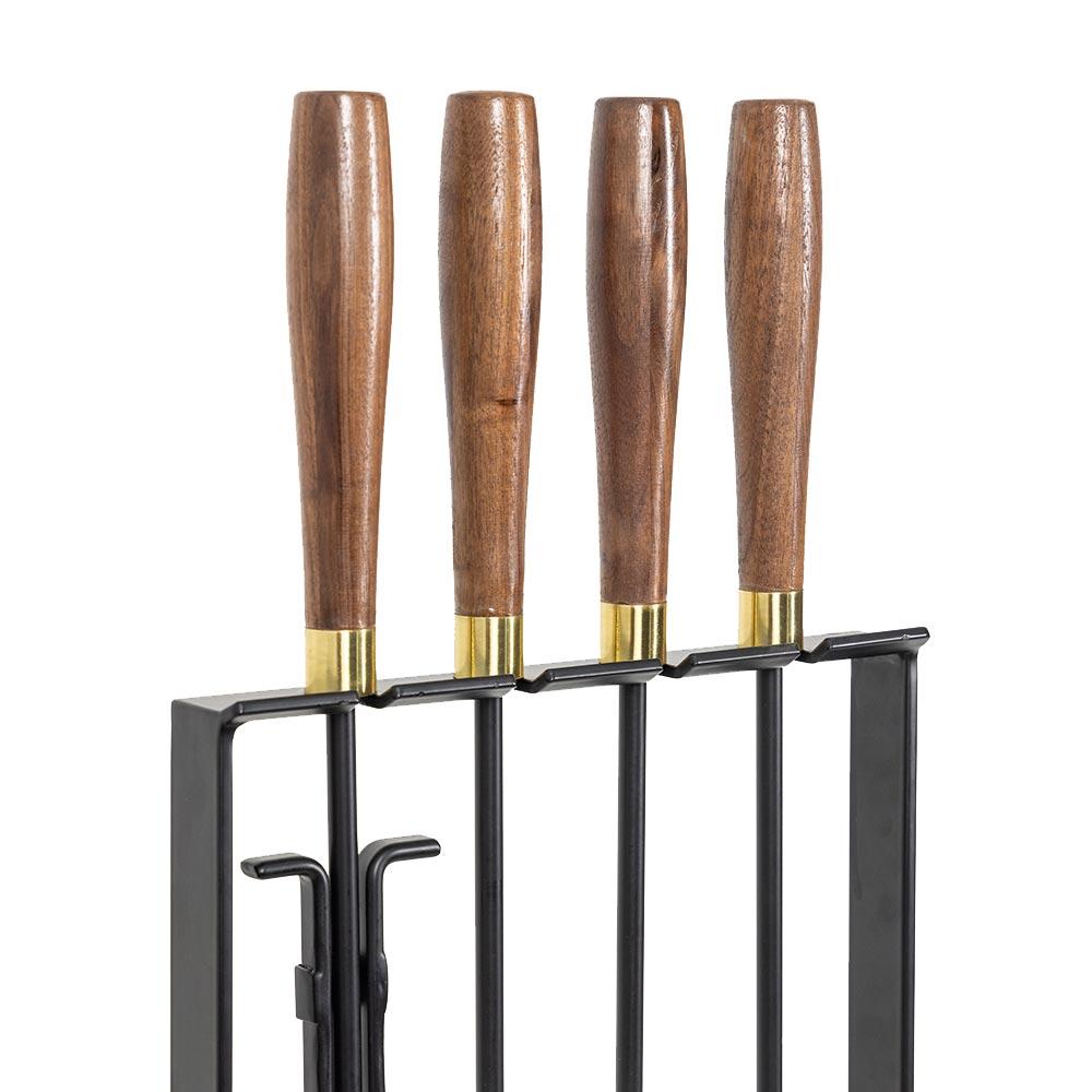 Country Living Walnut Grove 5 Piece Fireplace Tool Set in Black | Walnut Wood Handles