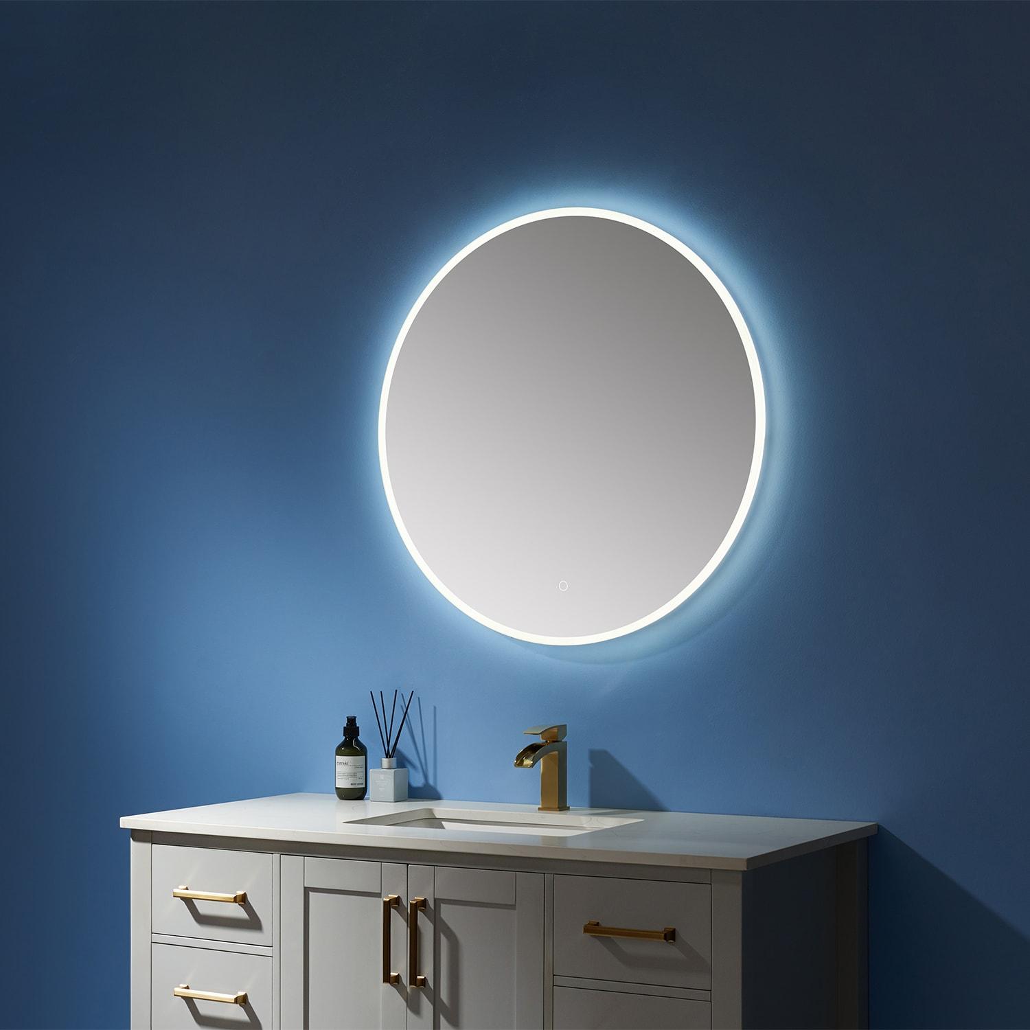 Century 32 in. W x 32 in. H Frameless Round LED Light Bathroom Vanity Mirror in Silver Finish