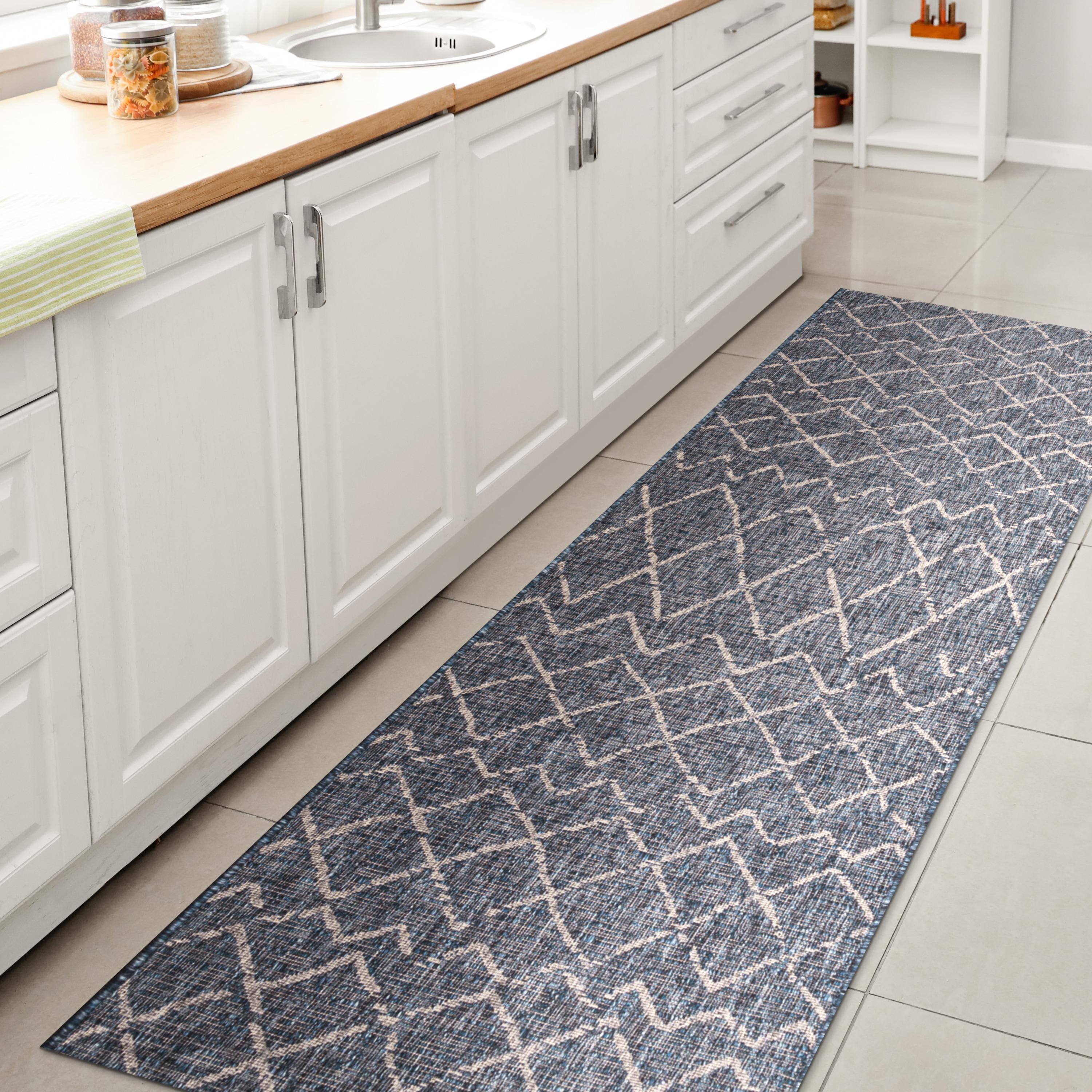 2'x8' Madaba Moroccan Trellis Indoor/Outdoor Runner Rug, Navy/Light Gray - JONATHAN Y