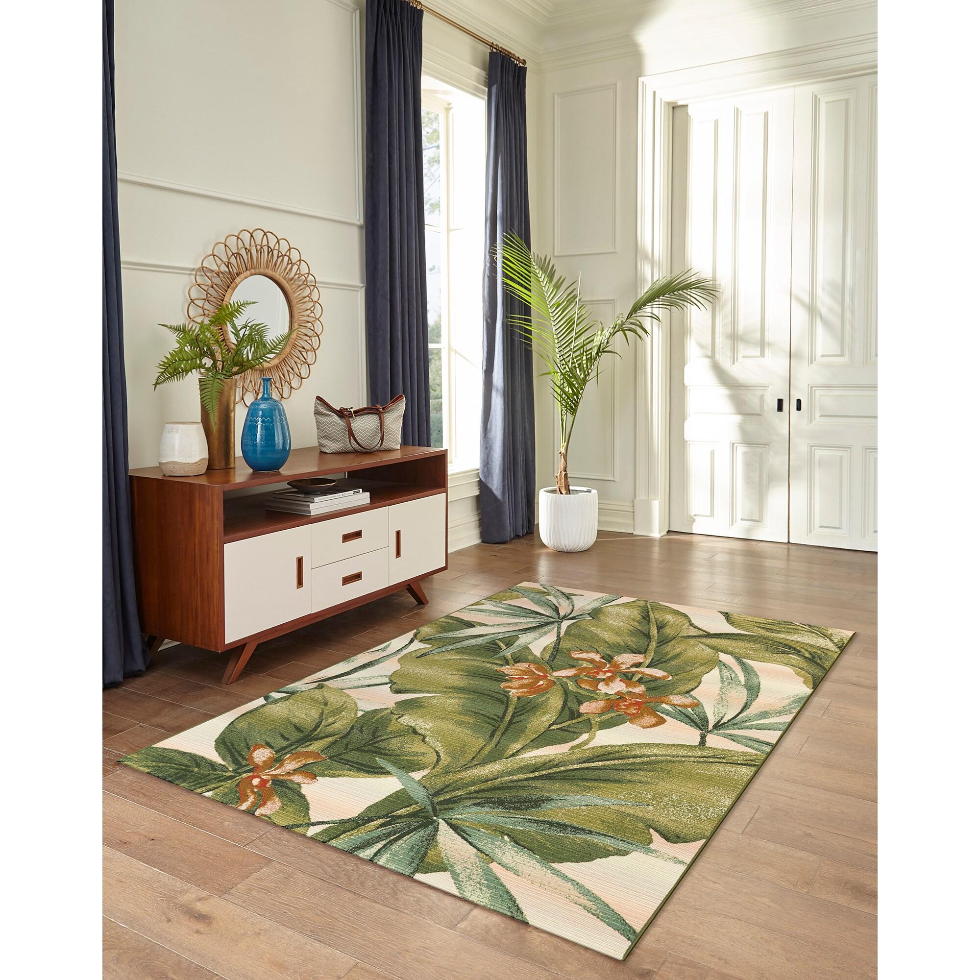 Liora Manne Marina Tropical Leaf Indoor/Outdoor Rug Cream 3'3" x 4'11"