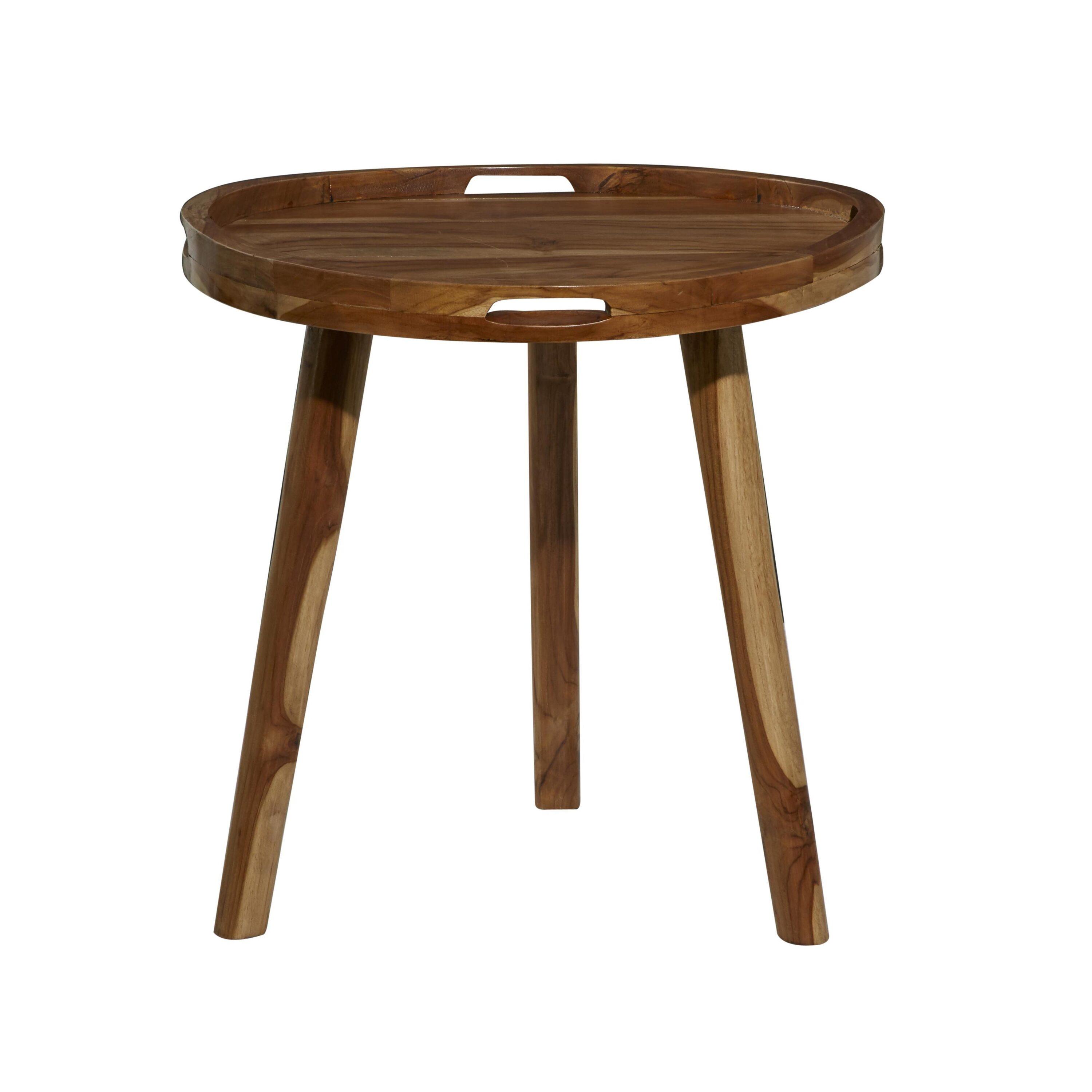 Contemporary Teak Wood Tray Accent Table Brown - Olivia & May: Round, No Assembly, Splayed Legs