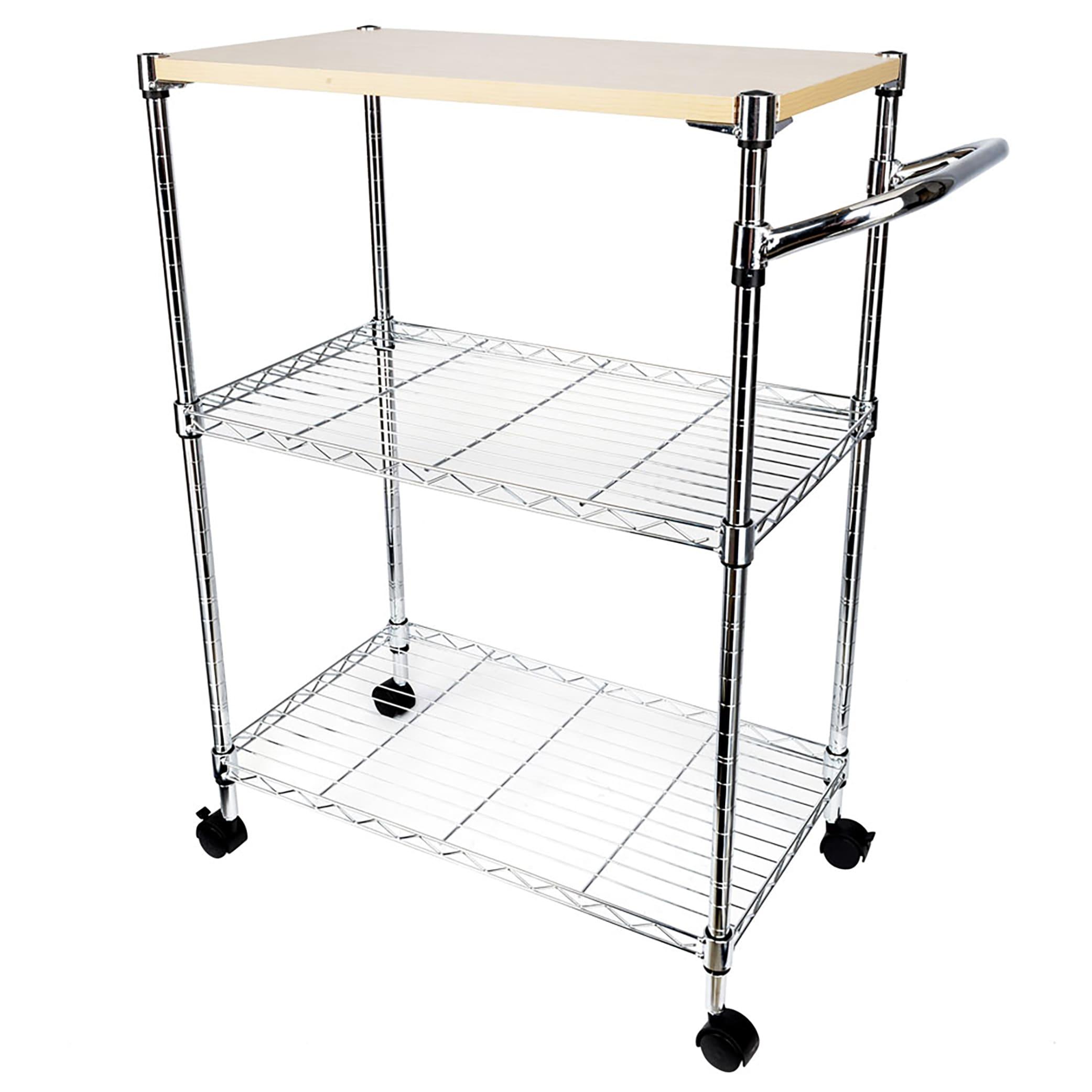 Ktaxon 3-Tier Rolling Kitchen Trolley Cart Steel Island Storage Utility Service Dining Silver