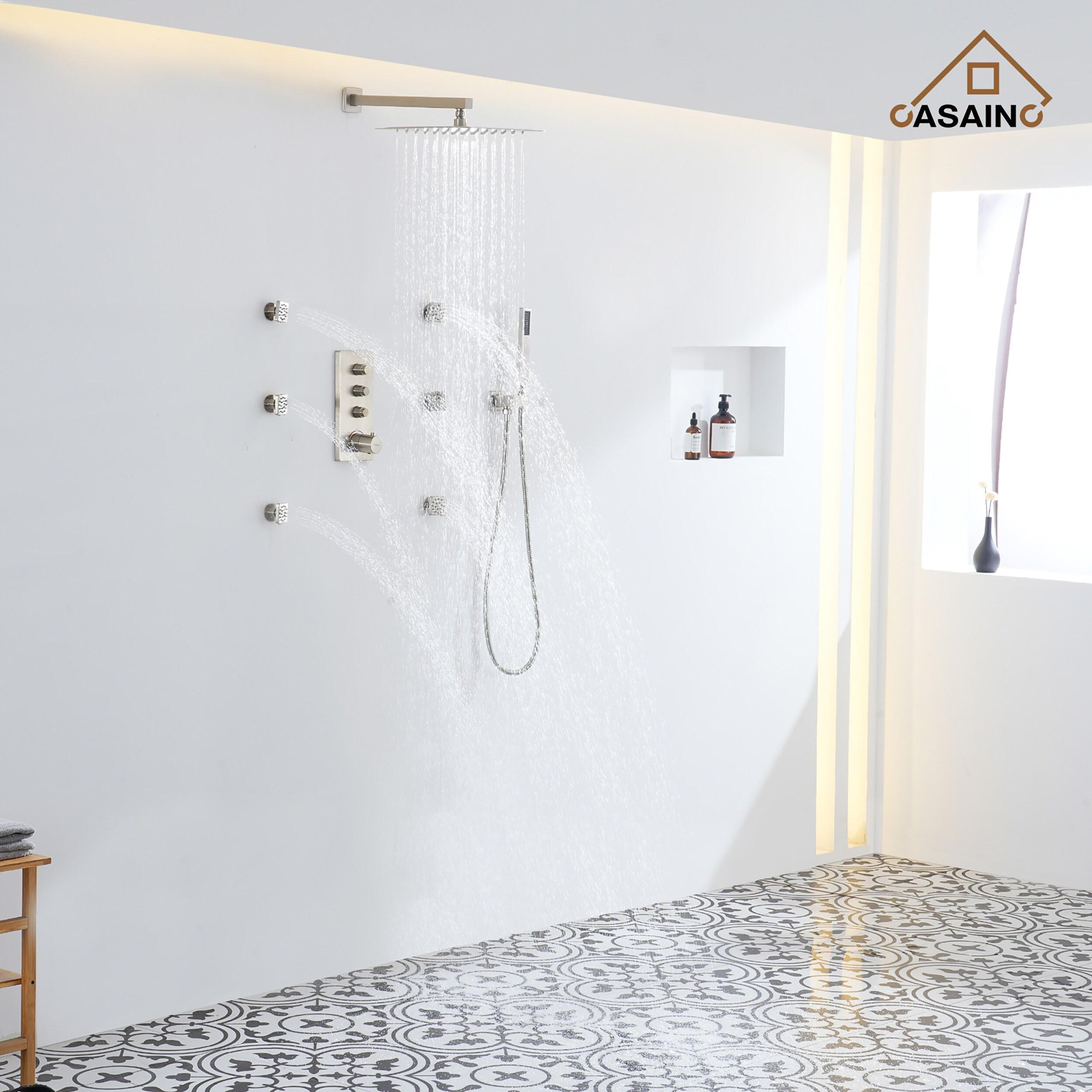 3 Functions 12 Inch Wall Mount Thermostatic Shower System with 6 Body Jets