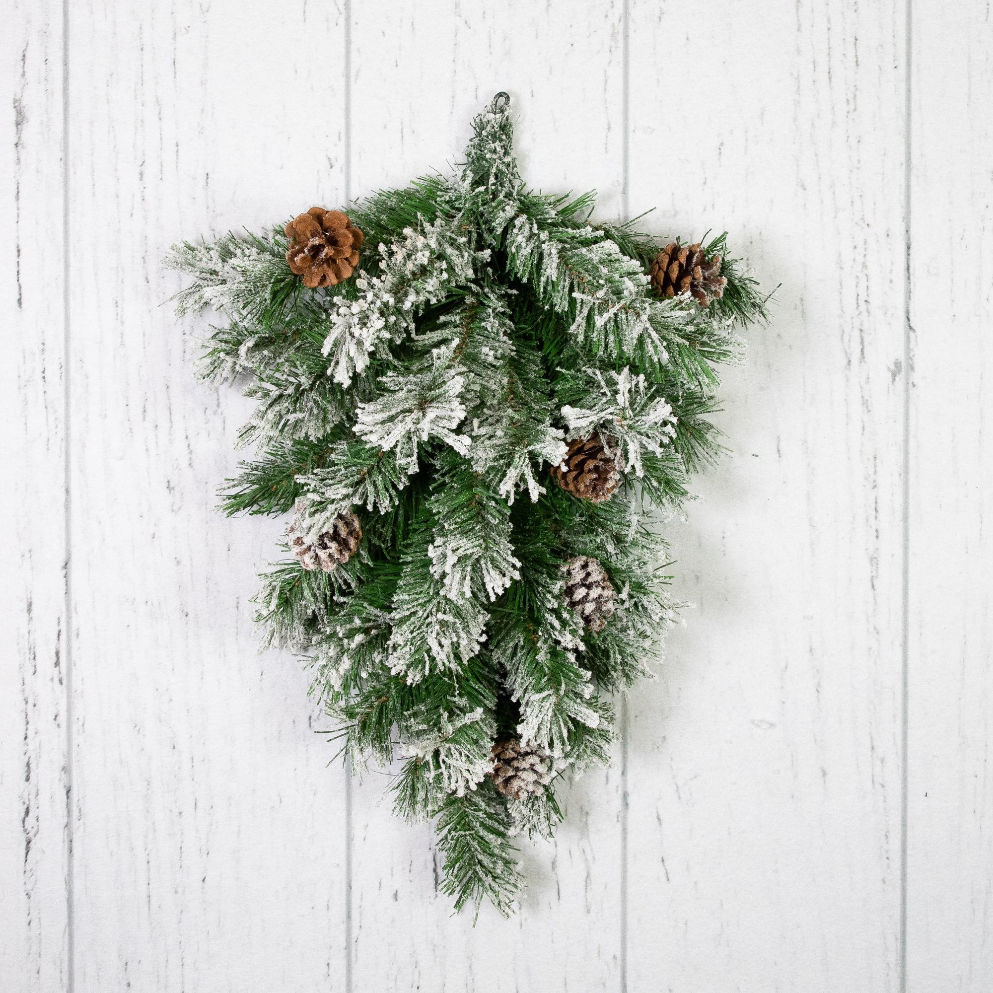 Northlight 22" Unlit Snowy Flocked and Pinecones Christmas Teardrop Swag