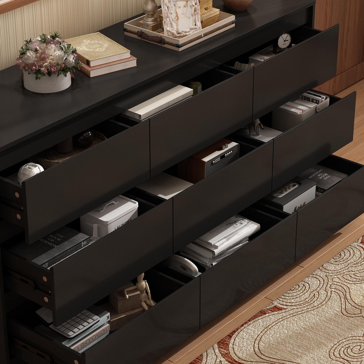 FAMAPY Chest of Drawers Dresser No Handles, 6 Drawer Dresser with Wide Storage, Modern Contemporary 6-Drawer Chest, for Bedroom Black (59”W x 15.7”D x 32.3”H)