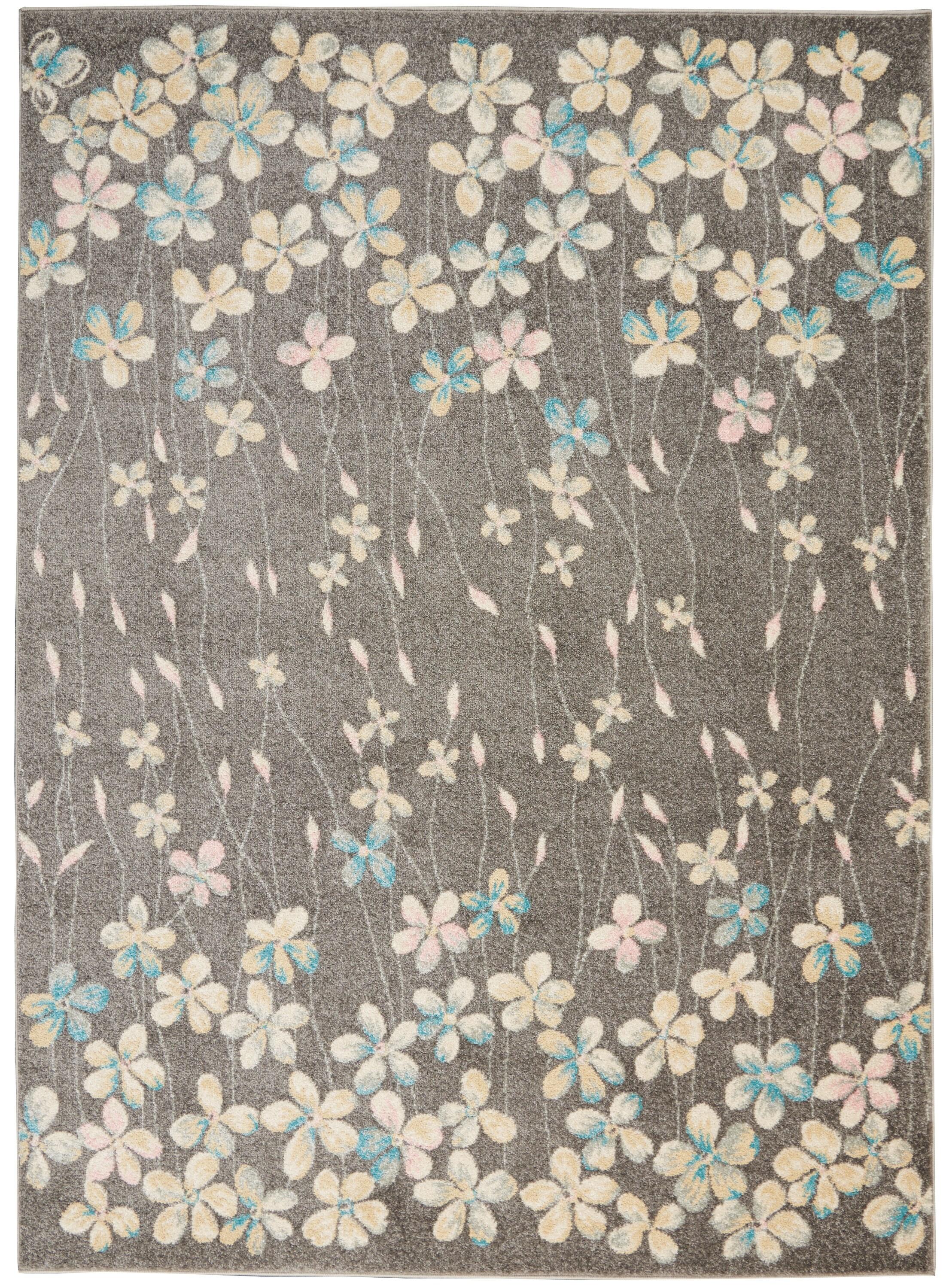Nourison Tranquil 4' X 6' Grey/Beige Area Rug Bohemian Botanical Vine and Bloom by Nourison