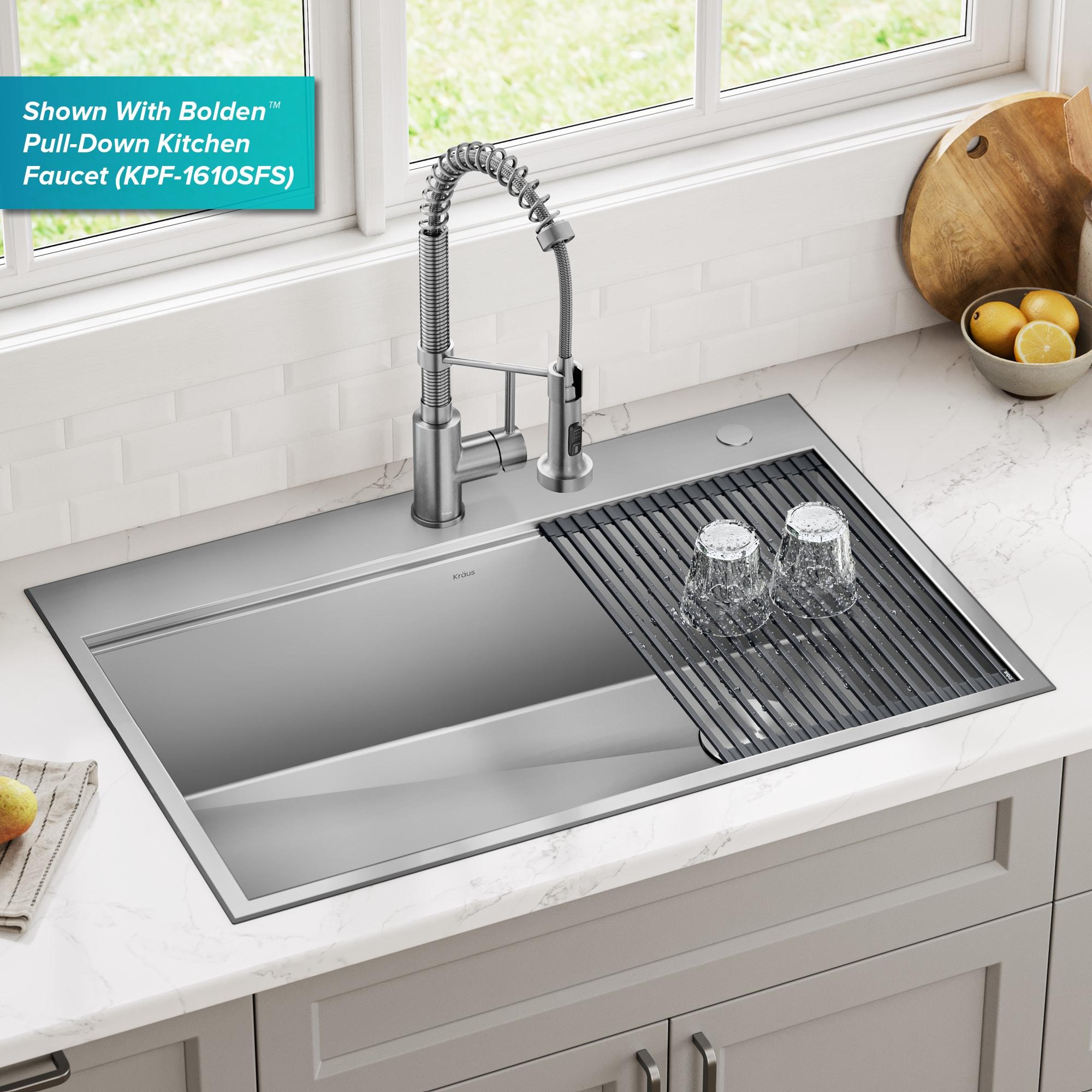 KRAUS Kore™ Workstation 33" L Top Mount Drop-In 16 Gauge Black Stainless Steel Single Bowl Kitchen Sink