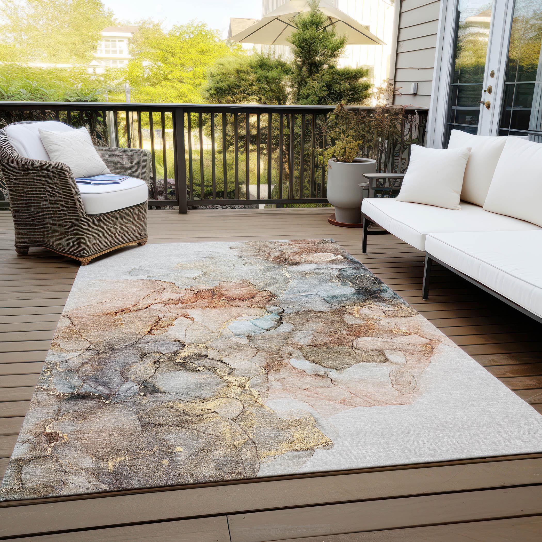 Beige and Multicolor Synthetic 8' x 10' Washable Area Rug