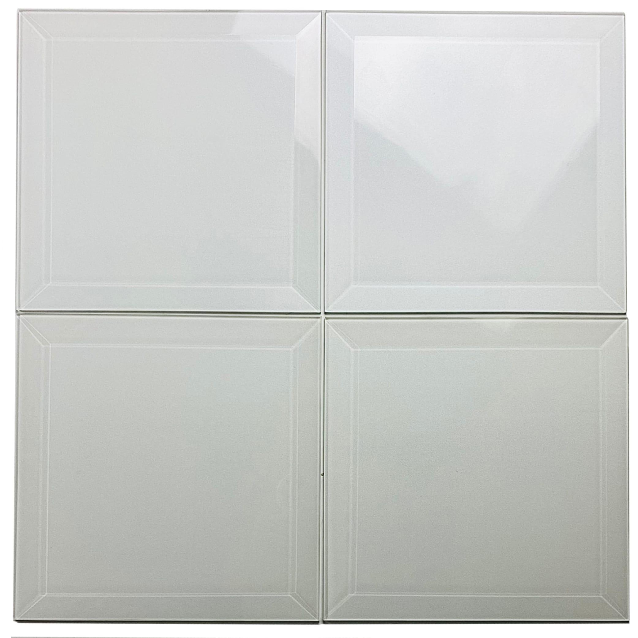 Frosted Elegance 8 in. x 8 in. Diamond Grade Glass Beveled Large Format Square Decorative Kitchen & Bathroom Wall Tile