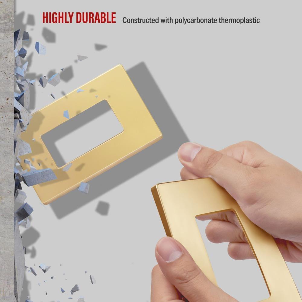 ENERLITES Elite Series Screwless Decorator Wall Plate, Child Safe Outlet Cover, Gloss Finish, Standard Size 1-Gang, Unbreakable Polycarbonate Thermoplastic, Gold