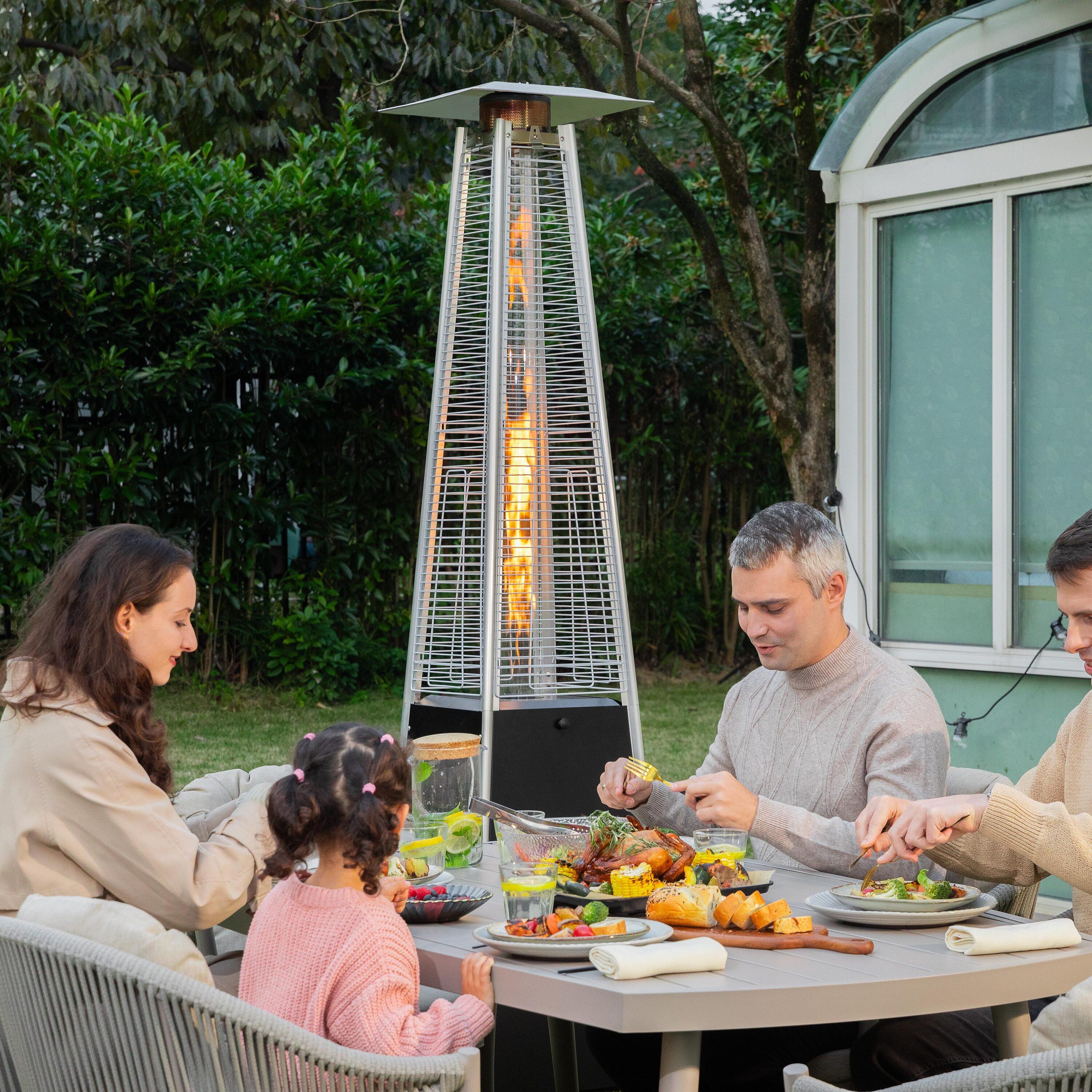 Nuu Garden Outdoor 48,000 BTU Pyramid Patio Heater with Wheels,Propane Flame Gas Patio Heater with Quartz Glass Tube for Party, Deck,Black