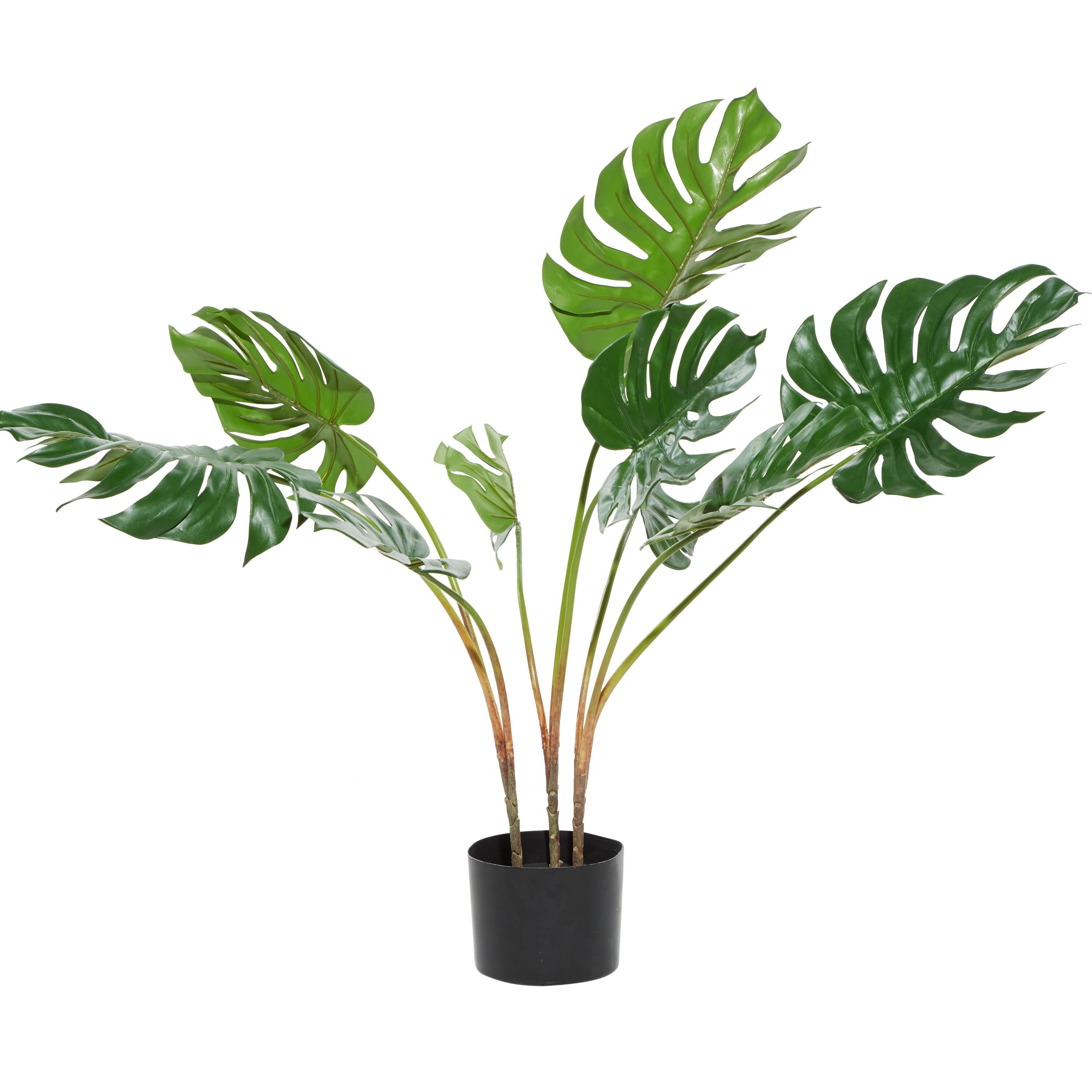 DecMode 29" Artificial Monstera Plant in Realistic Leaves and Black Plastic Pot