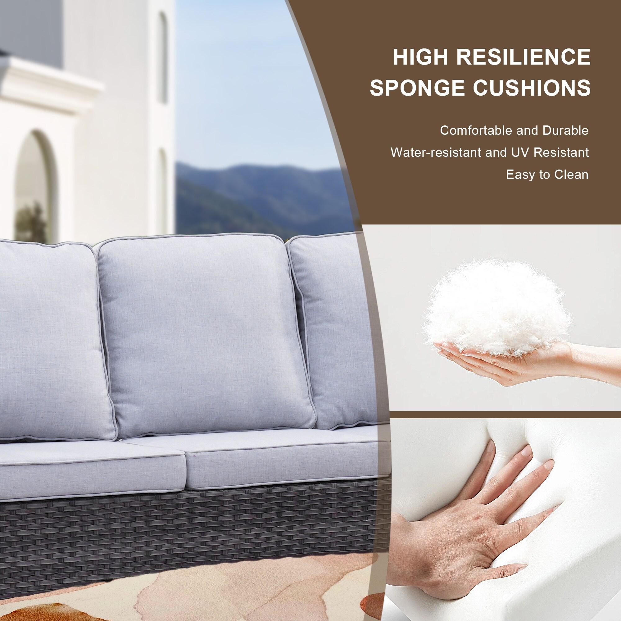 Ovios 5 Pieces Outdoor Patio Furniture Set Wicker Rattan Outdoor Conversation Comfortable Sectional Sofa with Steel Frame, Grey