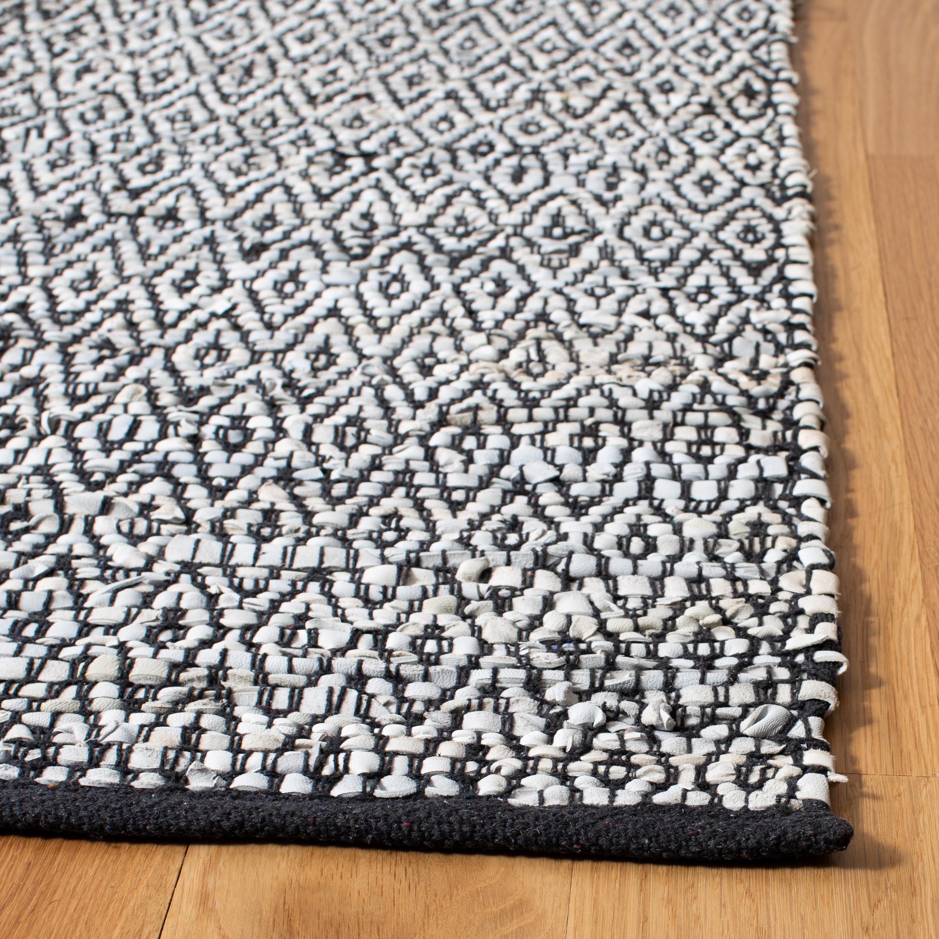 Vintage Leather VTL388 Hand Woven Indoor Area Rug - Light Grey/Black - 6'x9' - Safavieh