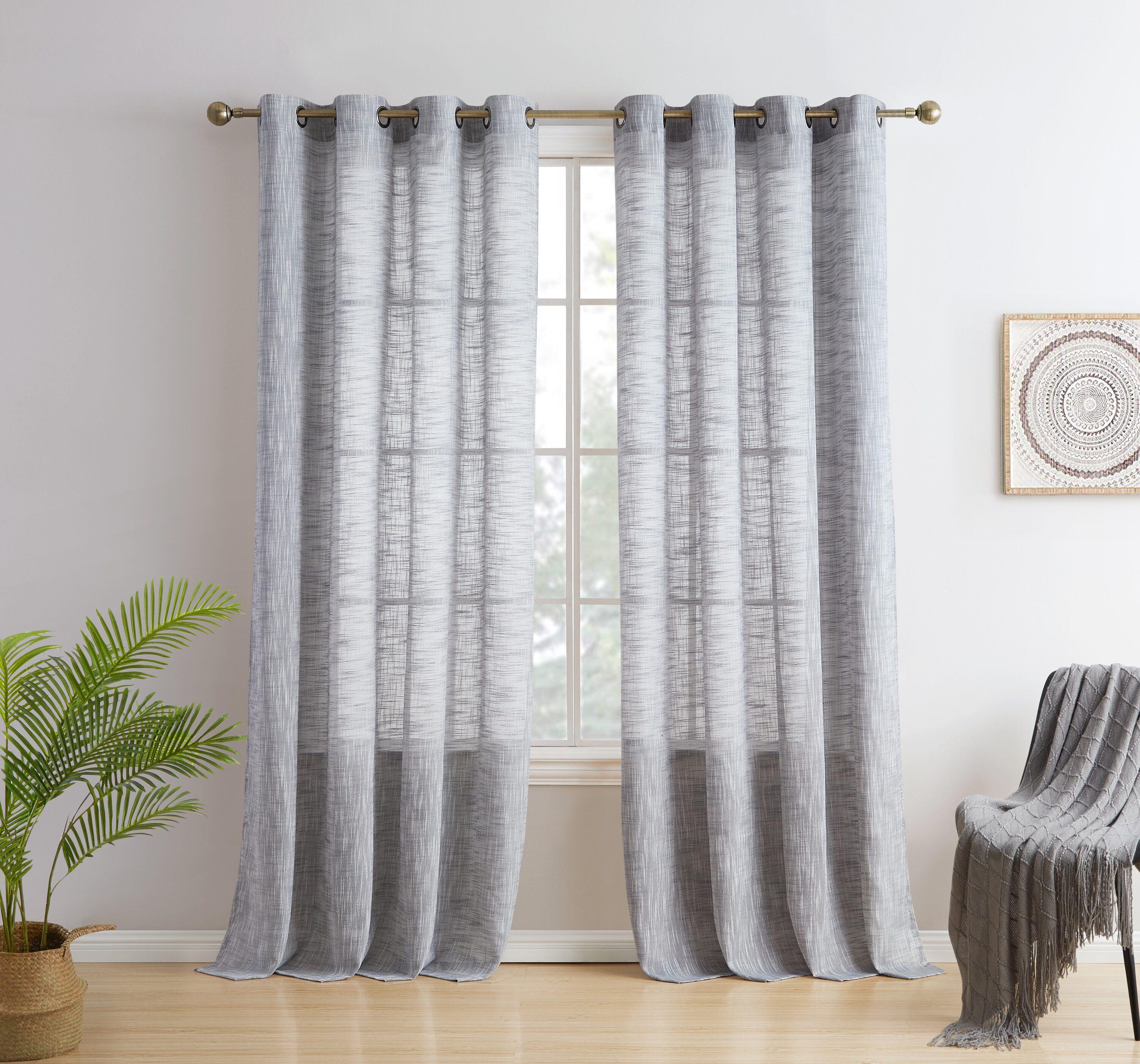 THD Harley Faux Linen Textured Semi Sheer Sun Light Filtering Window Grommet Curtain Panels, 2 Panels