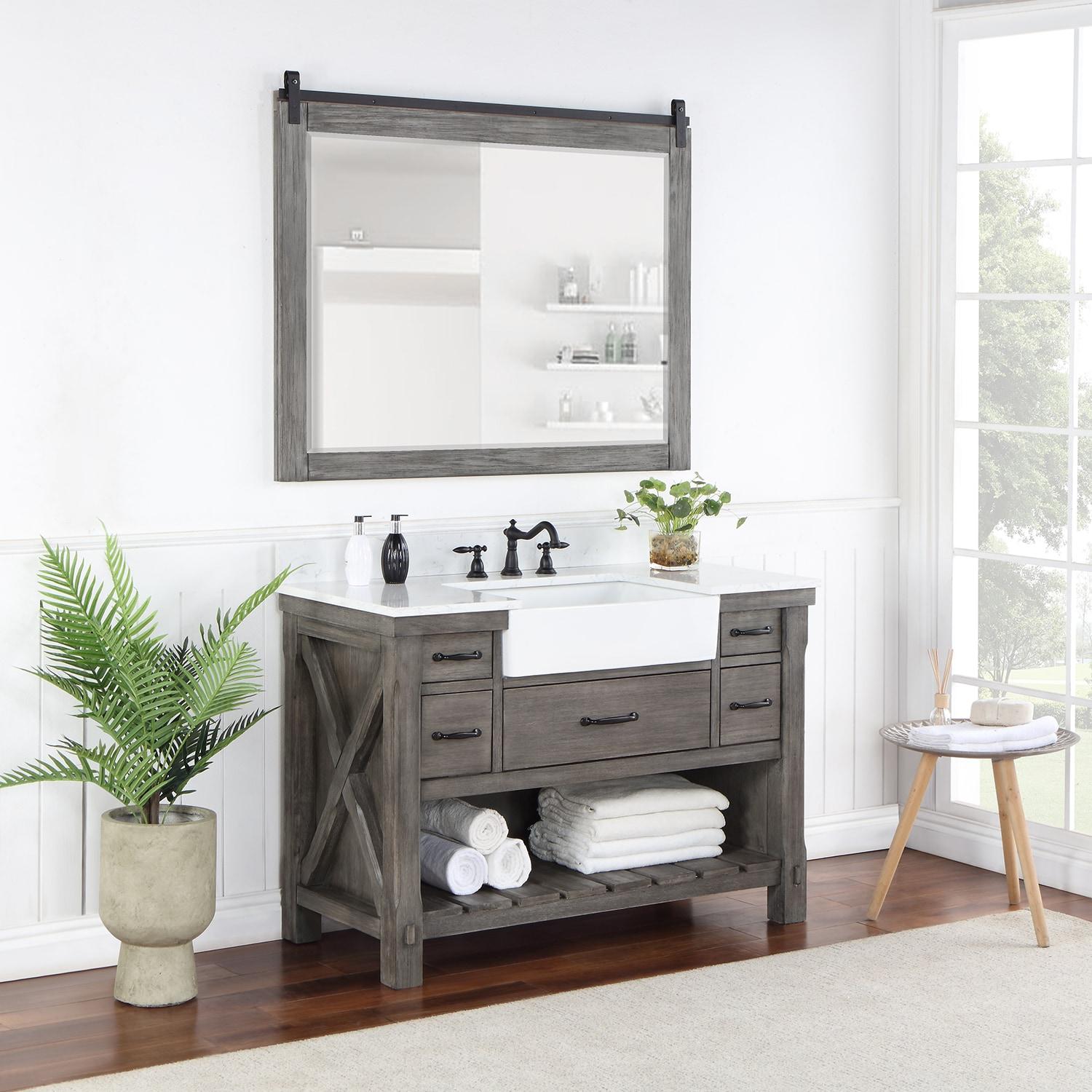 Villareal 48" Single Bath Vanity in Classical Gray with White Farmhouse Basin