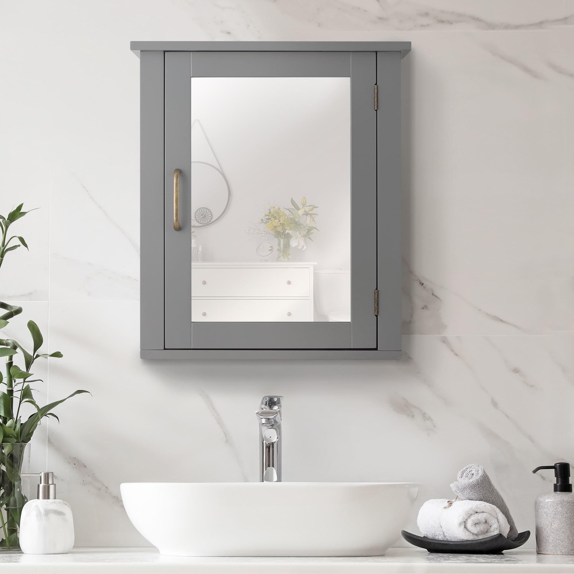 Greyleigh™ Church Strett Removable Wall Medicine Cabinet with Mirrored Door and Adjustable Shelf, Gray Modern Storage for Bathrooms