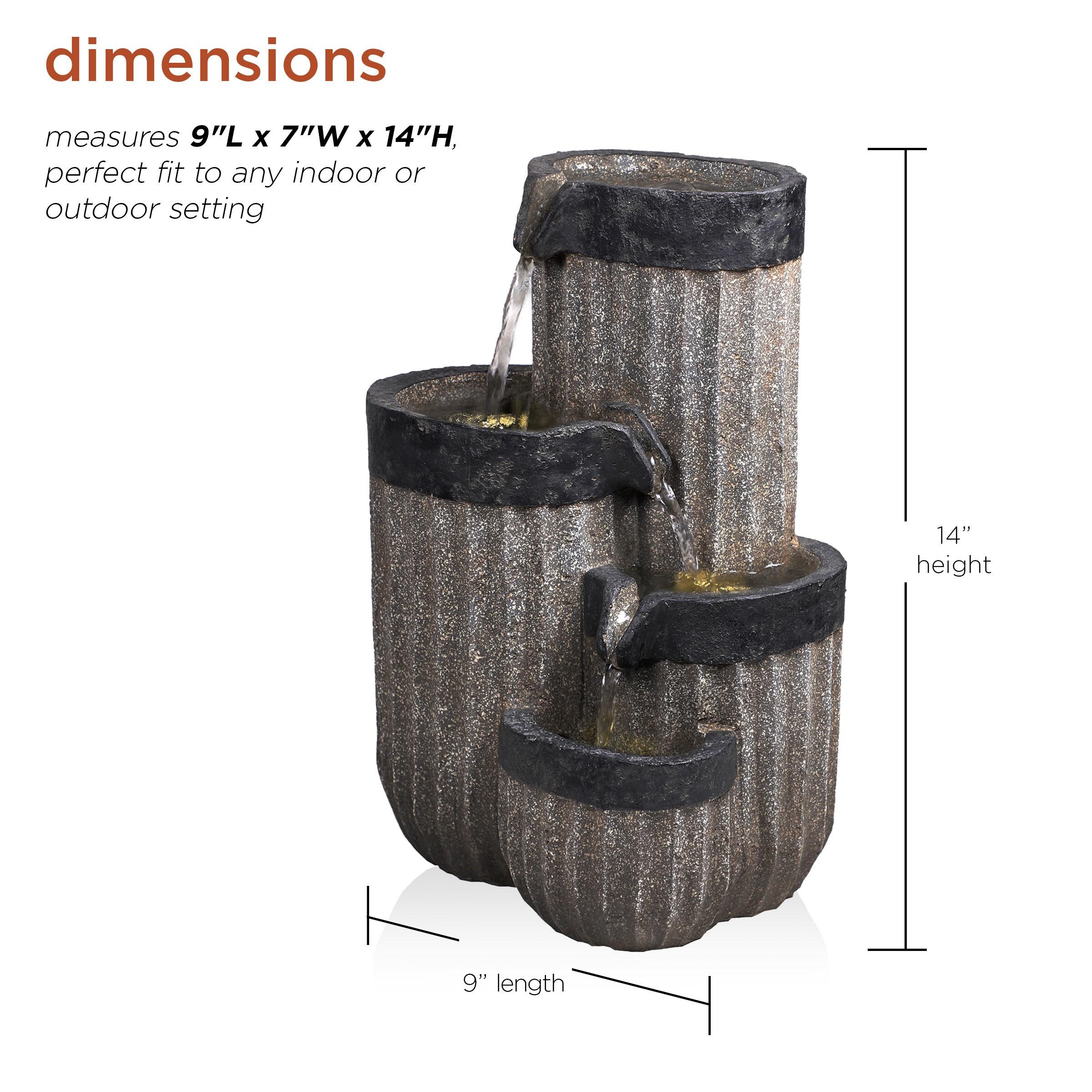 14" Resin Cascading Pillar Tabletop Fountain with LED Lights Gray - Alpine Corporation: Durable, Weatherproof Design, No Assembly Required
