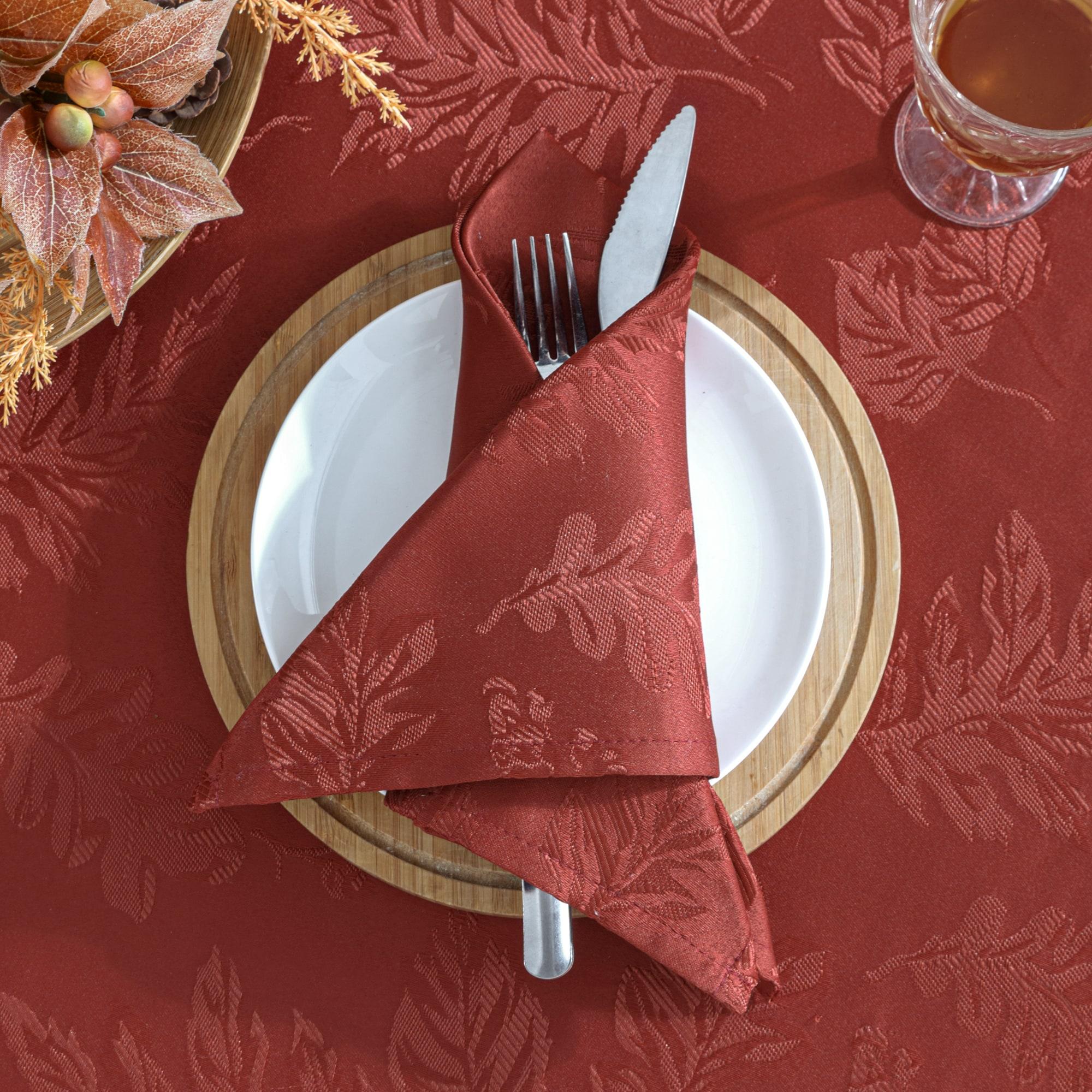 Elegant Woven Leaves Jacquard Damask Napkin, Set of 8 - 17" x 17" - Spice Red - Elrene Home Fashions