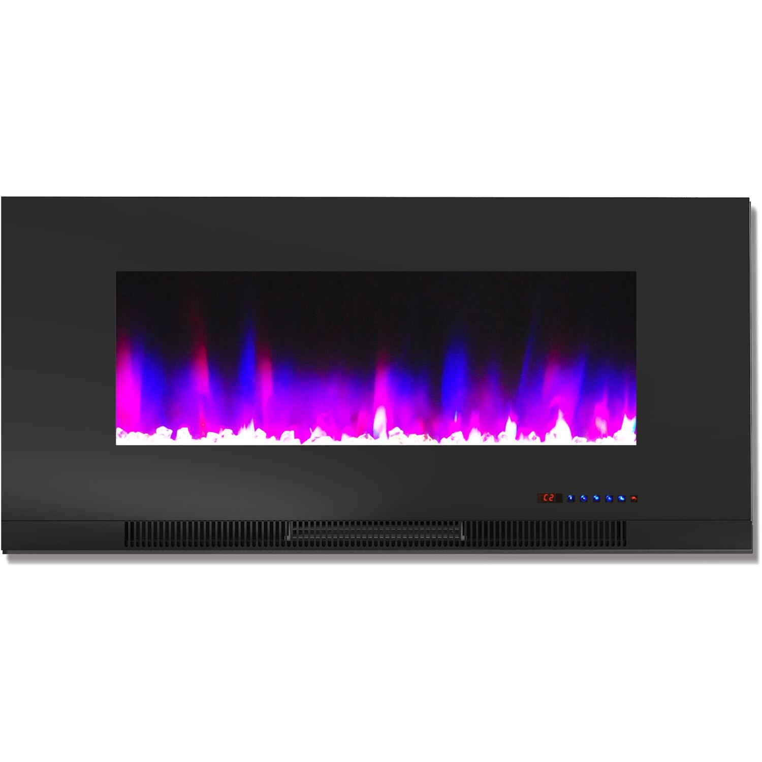 Cambridge Somerset 70-In. White Electric Fireplace TV Stand with Multi-Color LED Flames, Crystal Rock Display, and Remote Control