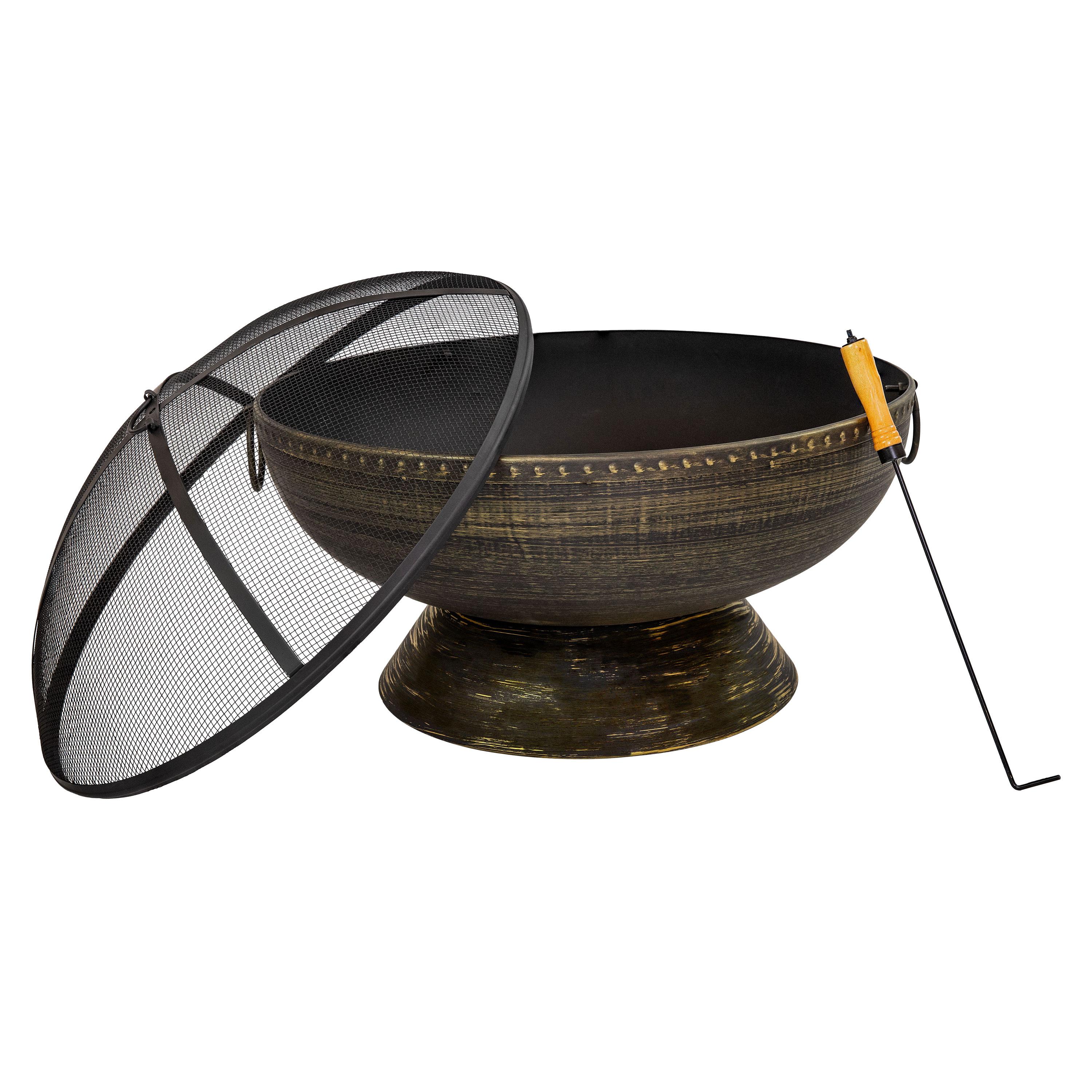 SunnyDaze Decor 30" Wood-Burning Black Finish Steel Fire Pit Bowl with Screen, Grate, and Poker