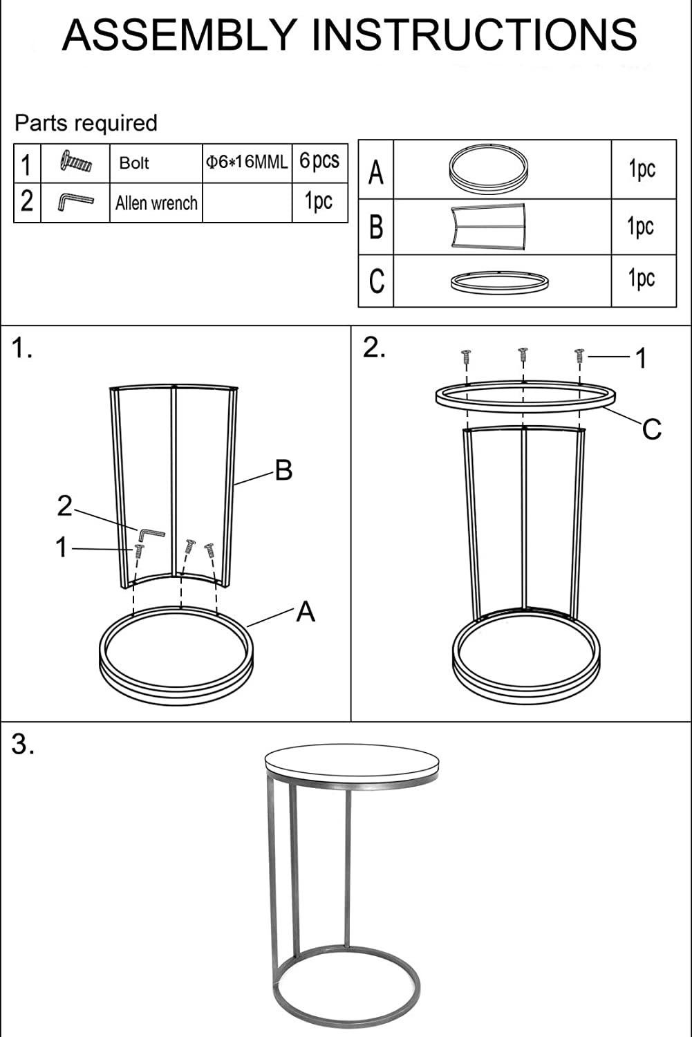 Modern 16 in Gold C-Top Faux Marble Side Table