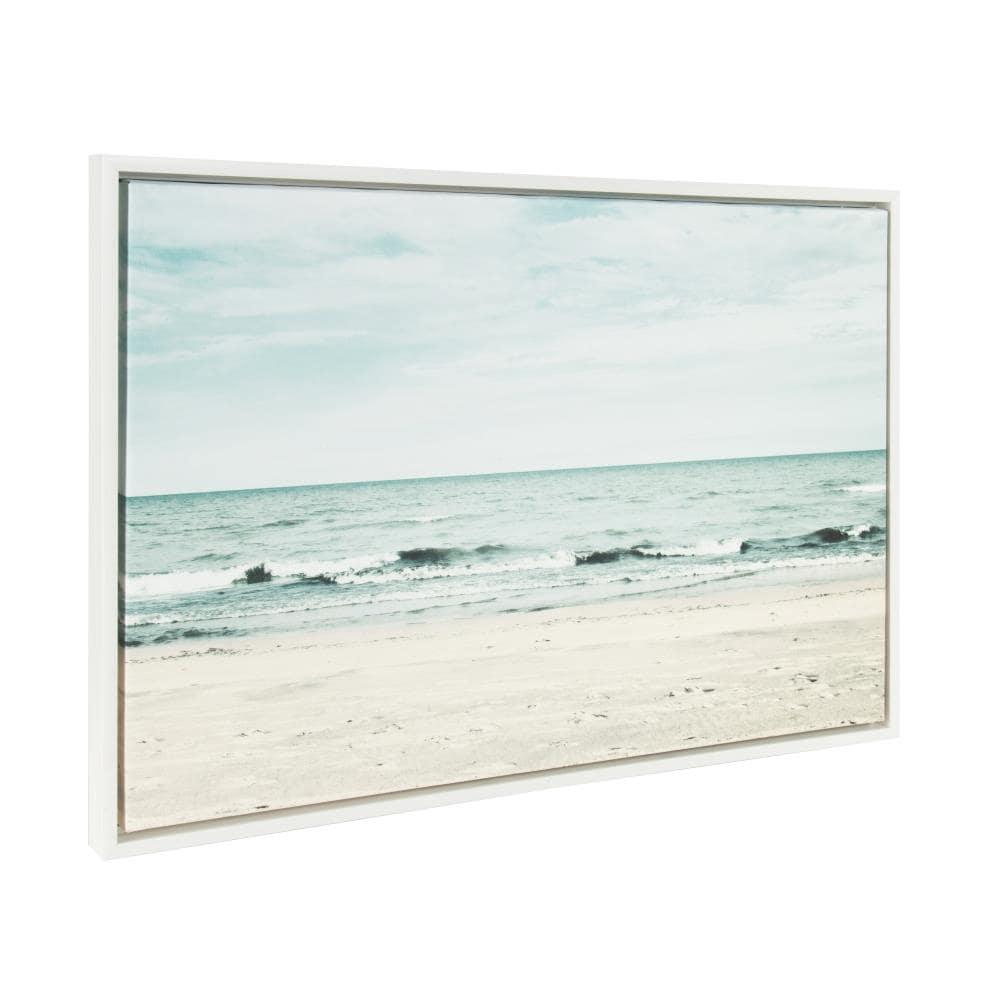 23" x 33" Sylvie Beach 2 Framed Canvas by F2 Images White - Kate and Laurel: Modern Wall Art, Ocean Screen Print, Sawtooth Back Mount