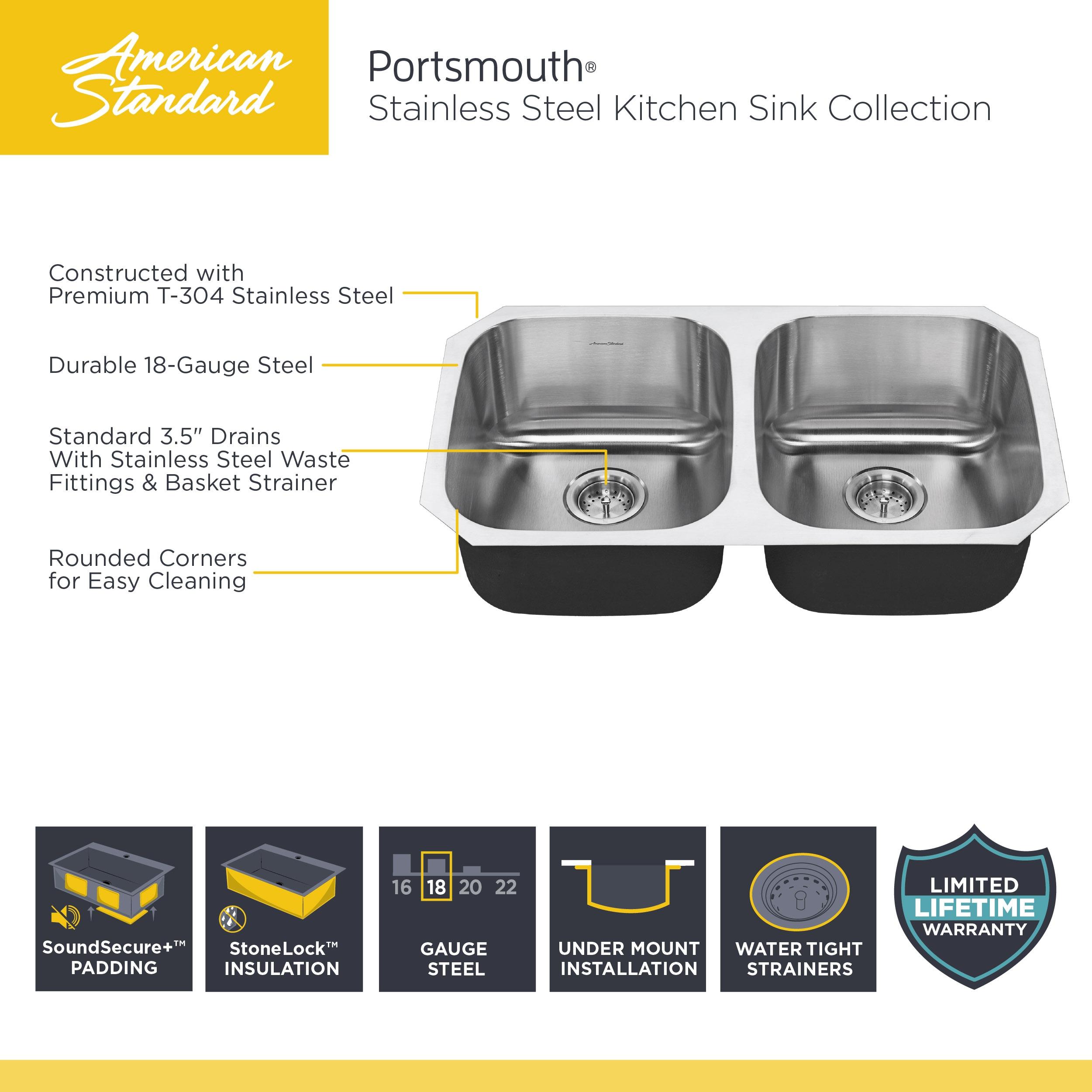 American Standard 18Cr.9322100S Portsmouth 31-1/2" Double Basin Stainless Steel Kitchen