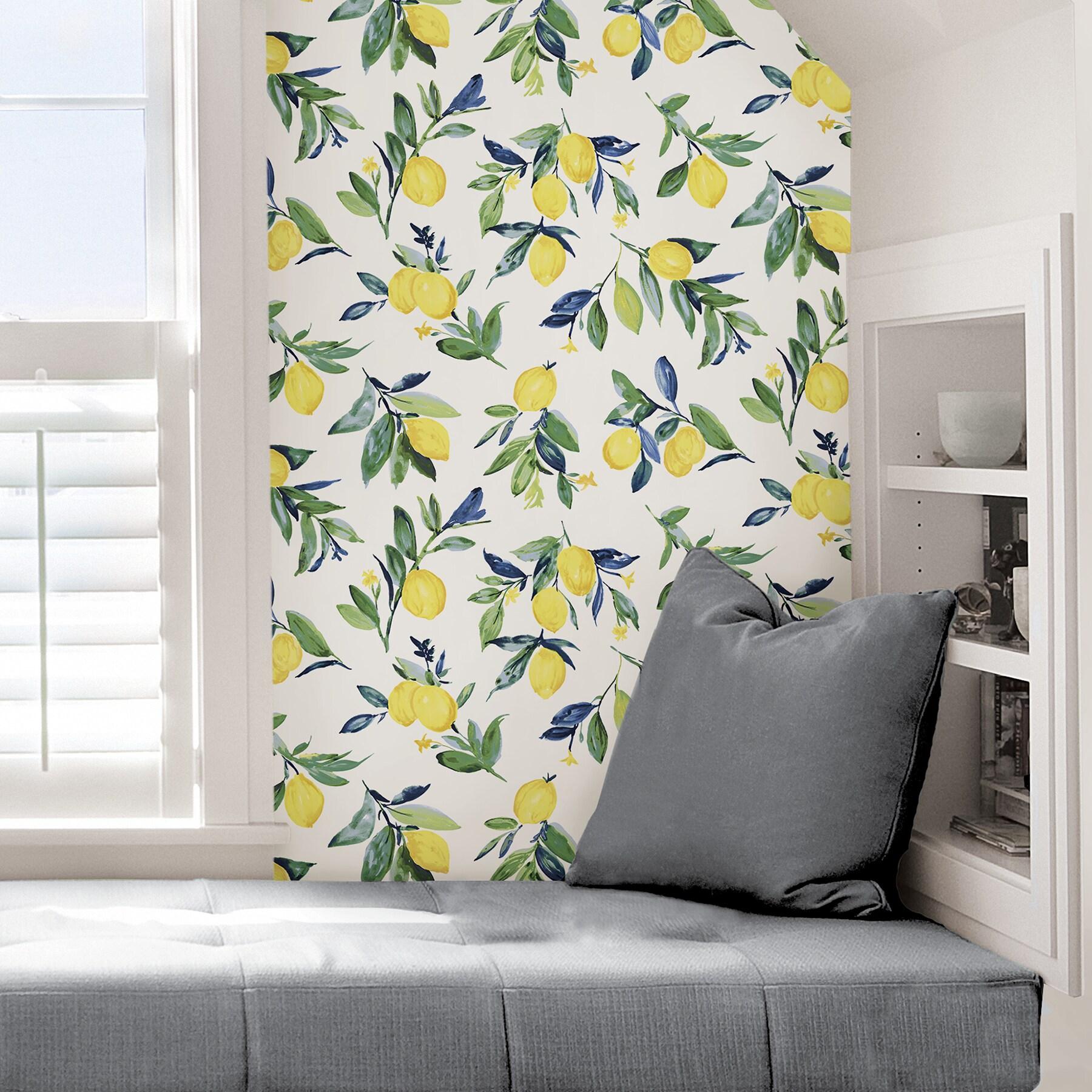 NuWallpaper Lemon Drop Yellow Vinyl Peel And Stick Wallpaper, 216-in by 20.5-in, 30.75 sq. ft.